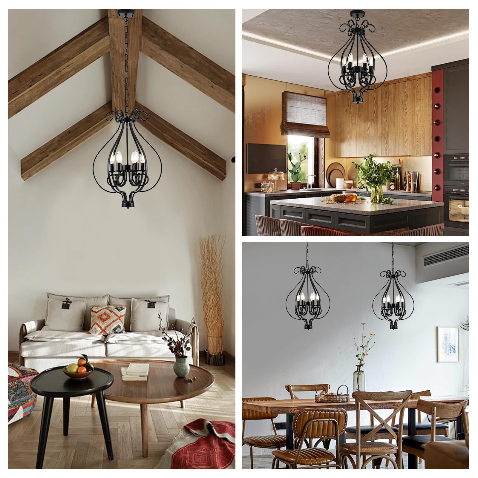 6 Light Farmhouse Chandelier,16.9''Industrial Iron Dining Room Light Fixture,Modern Rustic Pendant Lights Kitchen Island for Foyer Living Room Over Dining Table