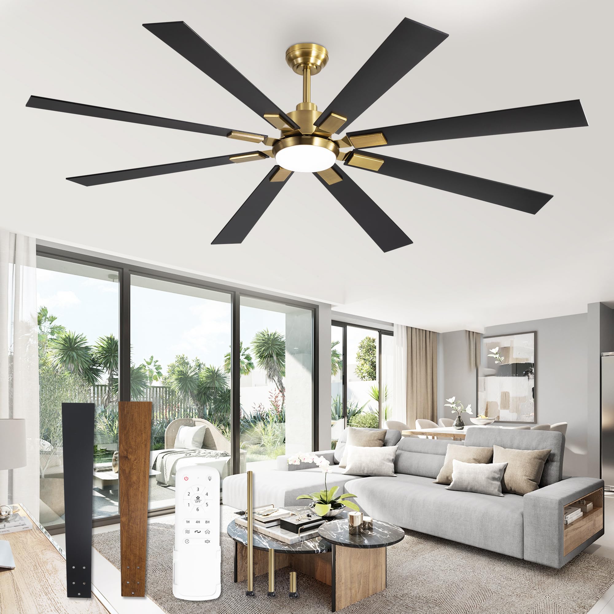 72 inch Oil Rubbed Bronze Ceiling Fans with Lights and Remote, Indoor/Outdoor Farmhouse Ceiling Fan for Living Room Patio, 6 Speed Reversible Quiet DC Motor, 3CCT, Dual Finish Blades