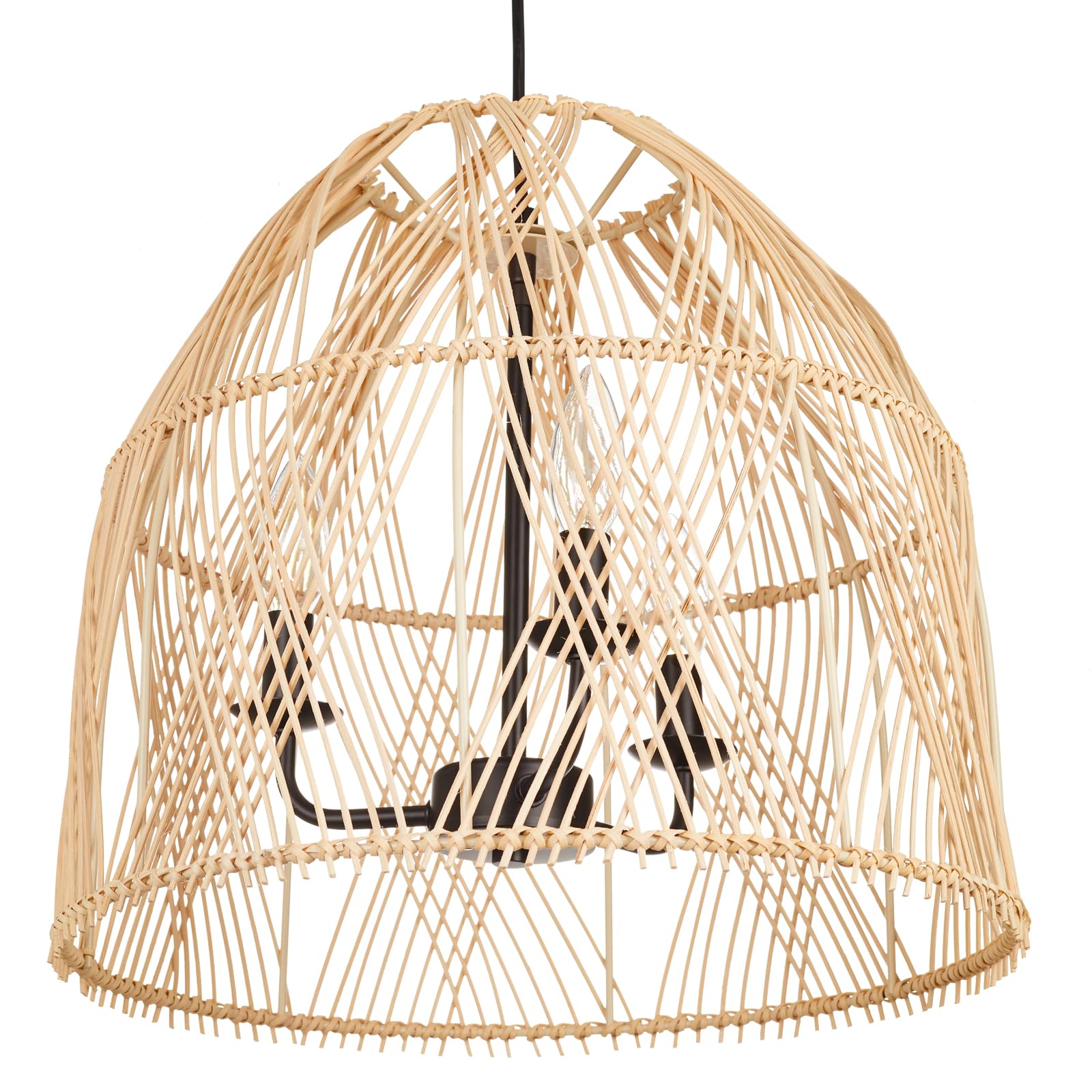 Rustic Farmhouse Bamboo Pendant Light - 18 Inch Large Dome Handwoven Ceiling Mounted Bamboo Chandelier Shades, Coastal Beach Hanging Rattan Light Fixture for Kitchen, Dining, Living Room