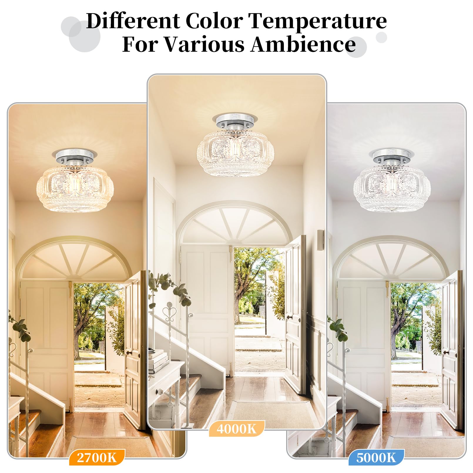 Semi Flush Mount Ceiling Light, Globe Glass Ceiling Light Fixture, Gold Modern Lighting for Hallway Porch Corridor Kitchen Bedroom, Bulb Not Included