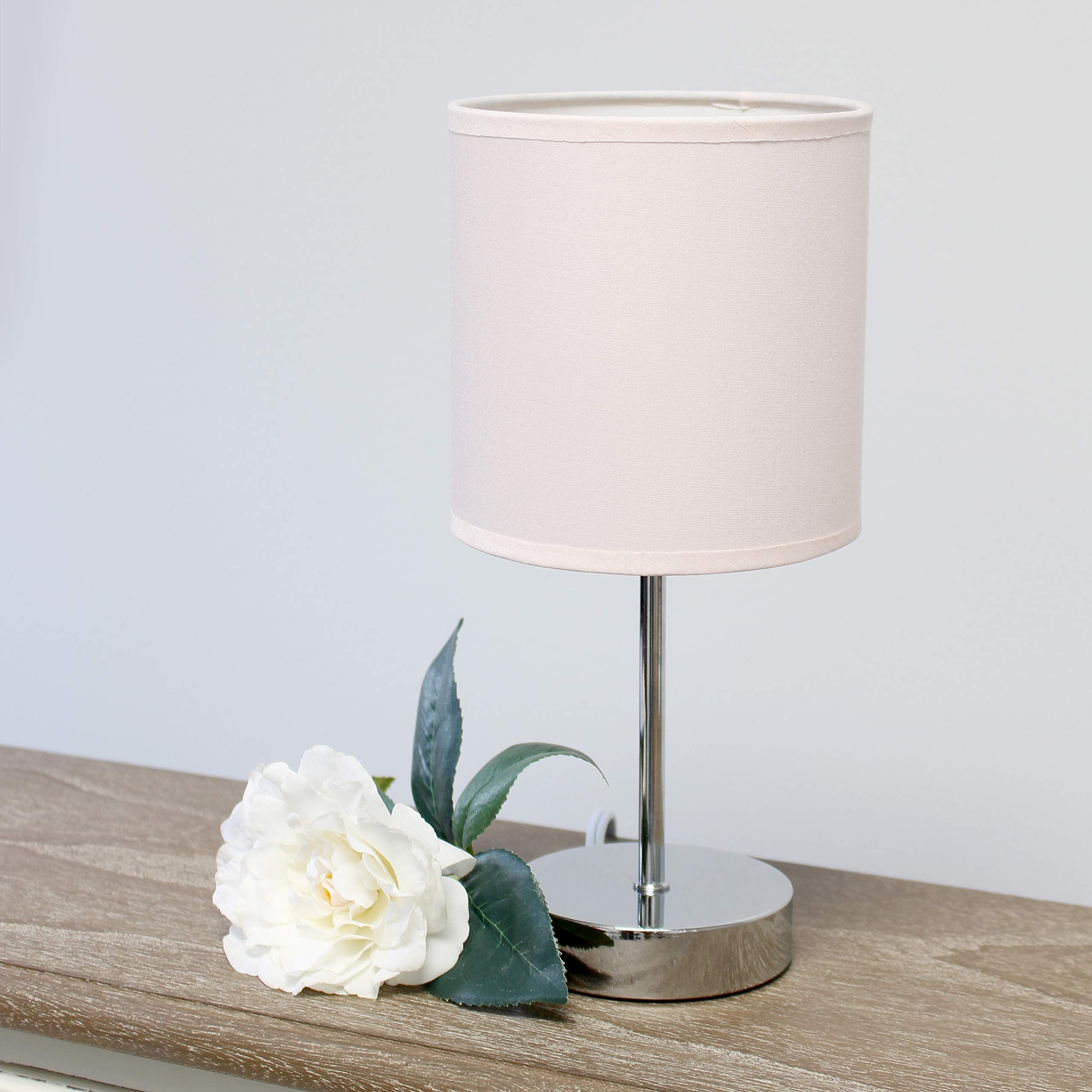 Chrome Mini Basic Table Lamp with Fabric Shade, White