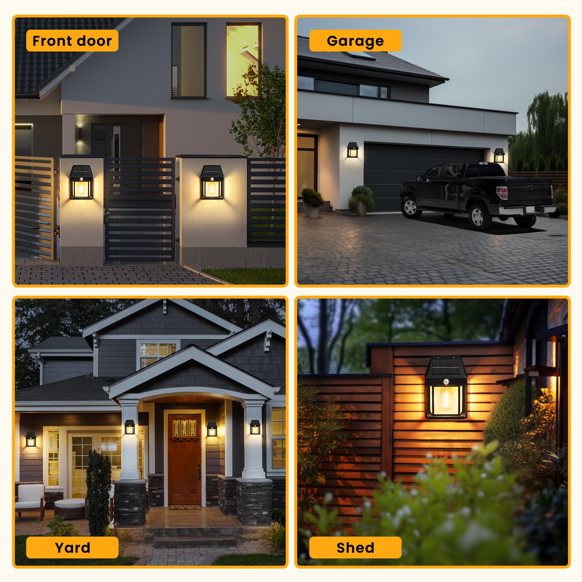 Solar Wall Lights Outdoor, Dusk to Dawn Motion Sensor Lights Waterproof, 2 Pack Motion Sensor Solar Porch Lights with 3 Modes, for Patio, Garage, Shed