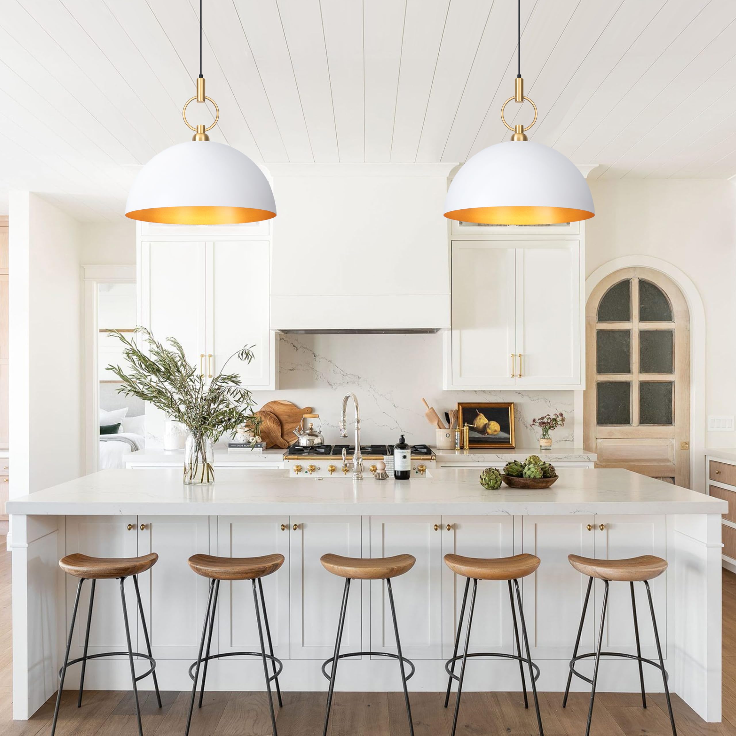 19.6 inch Farmhouse Large White Pendant Light Fixture Industrial Dome Pendant Lighting for Kitchen Island Dining Room Hallway Entry Bedroom Bar