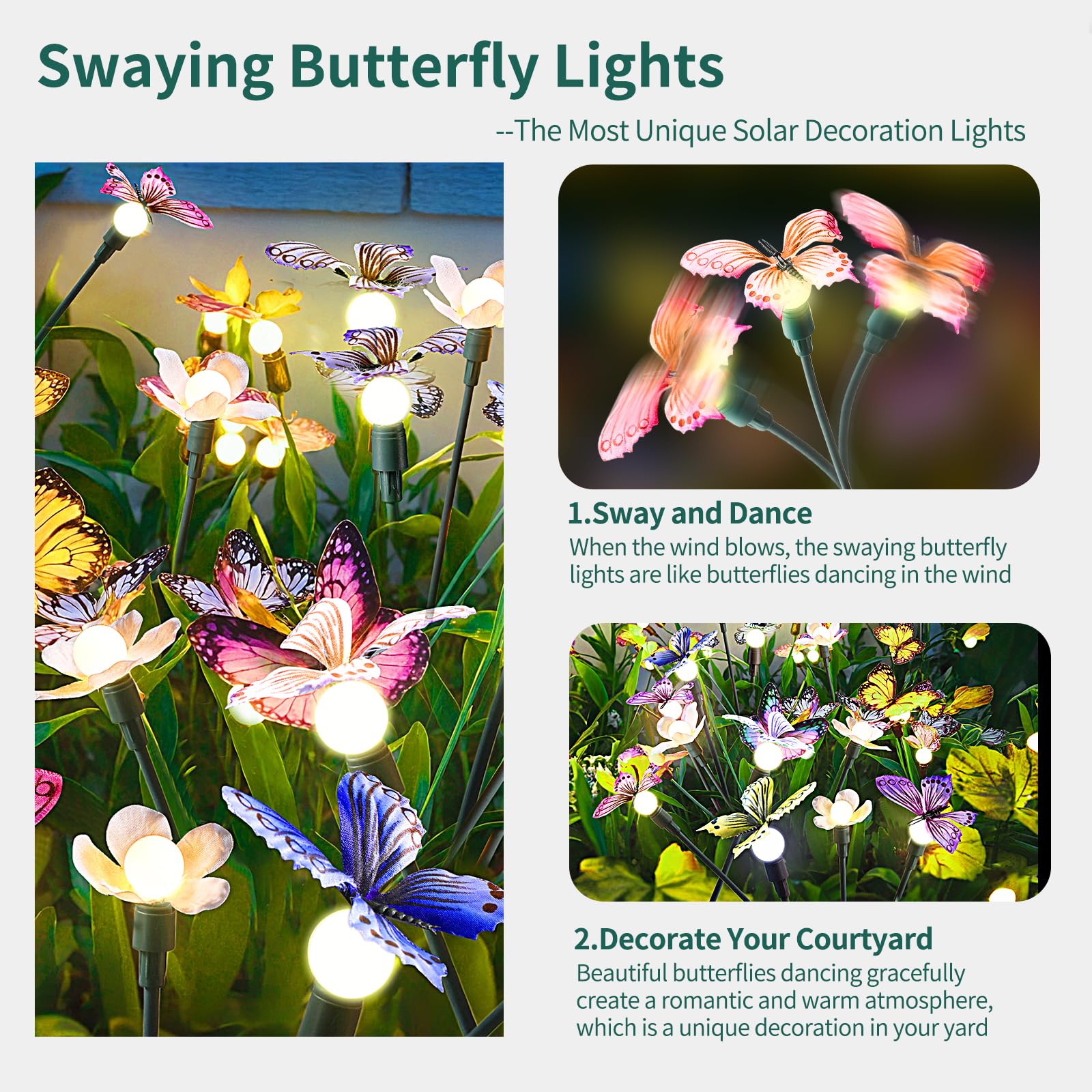 Solar Garden Lights, Solar Lights Outdoor Garden, Garden Lights Solar Powered, Decor for Garden, Yard, Patio, Pathway, IP65 Waterproof, Solar Butterfly Lights Outdoor (2 Pack)