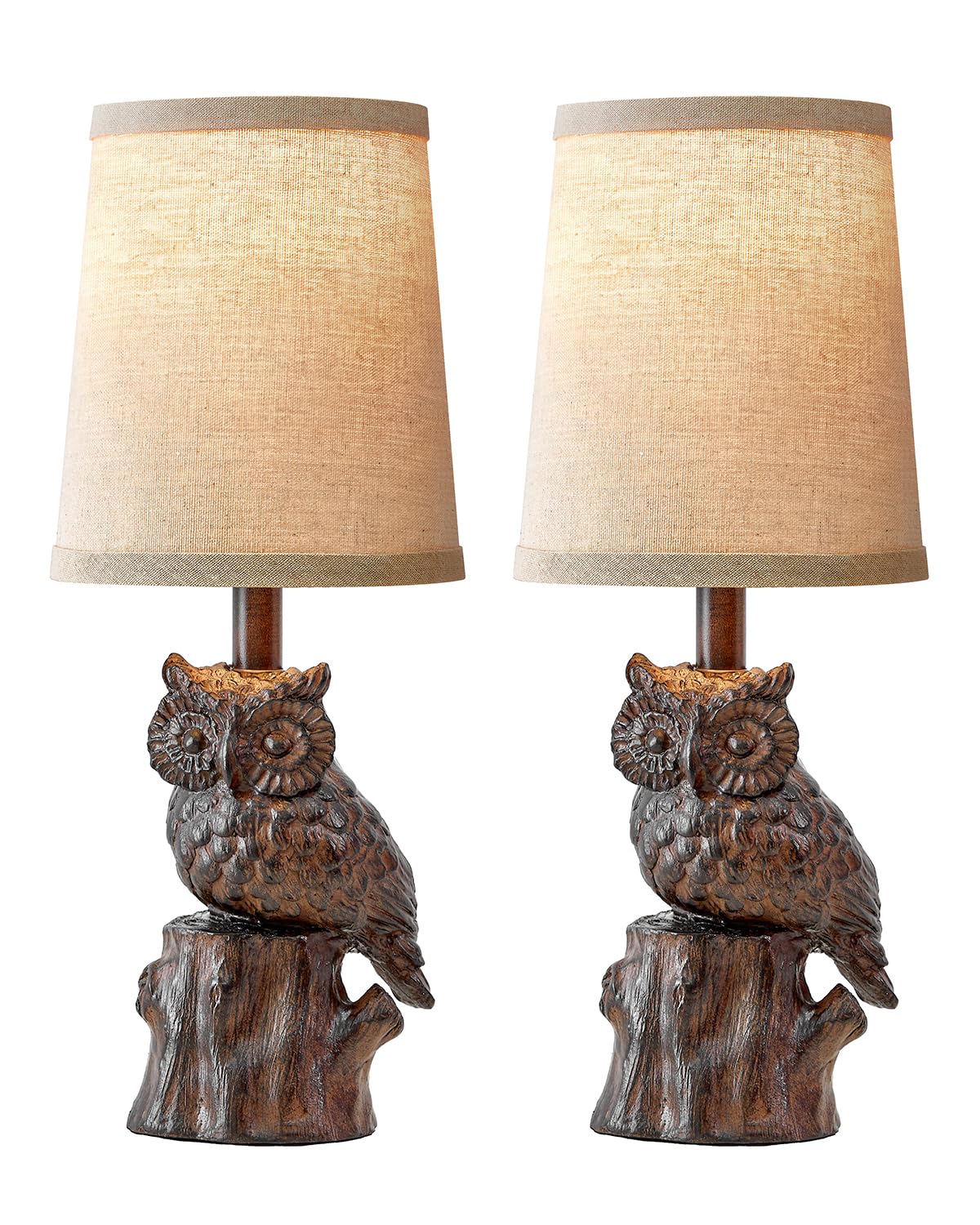 Small Table Lamp for Living Room Farmhouse Bedside Resin Single Lamp with Brown Owl Lamp Shape for Bedroom Retro Rustic Nightstand Lamp