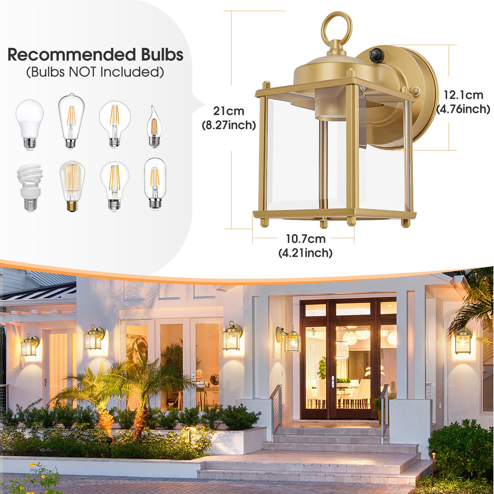 Sensor Outdoor Wall Sconce, Exterior Waterproof Wall Mount Lanterns, Black Front Porch Lights with Clear Beveled Glass, 2 Pack