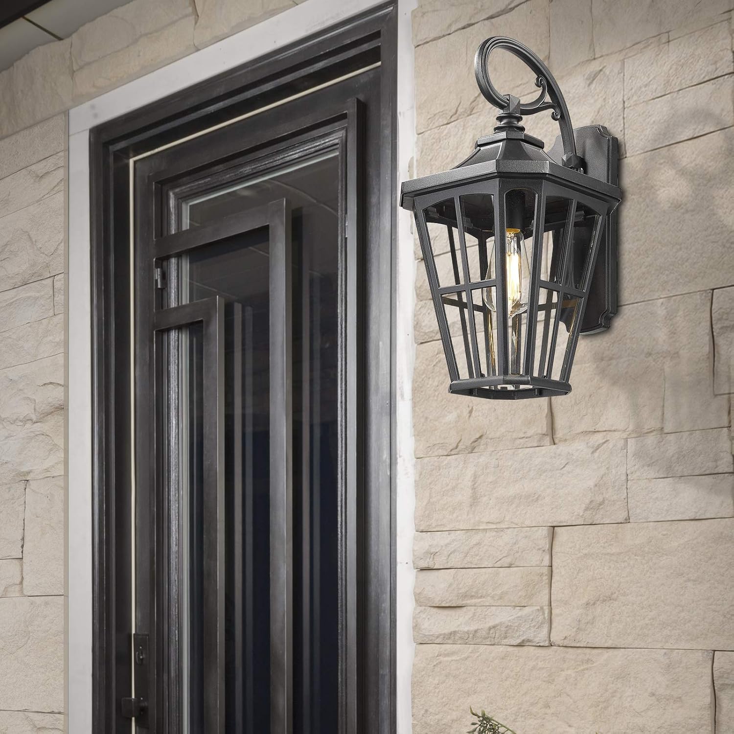 Farmhouse Outdoor Hanging Light for Porch - 16 Inch Large Exterior Pendant Light, Clear Glass Shade in Black Finish, XE221H BK