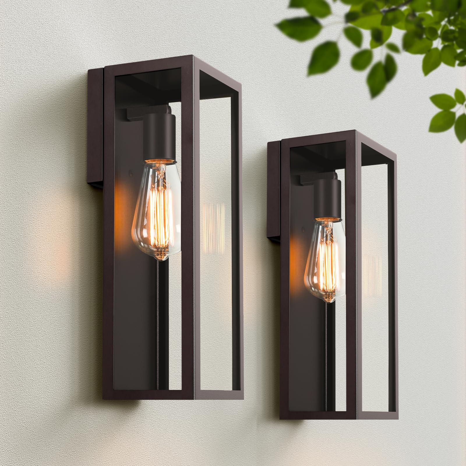 2-Pack Outdoor Wall Lanterns, Exterior Waterproof Wall Sconce with Glass Shades, Matte Black Porch Lights Wall Mounted, Anti-Rust E26 Modern Wall Lighting Fixtures for Patio Garage Entryway Front Door