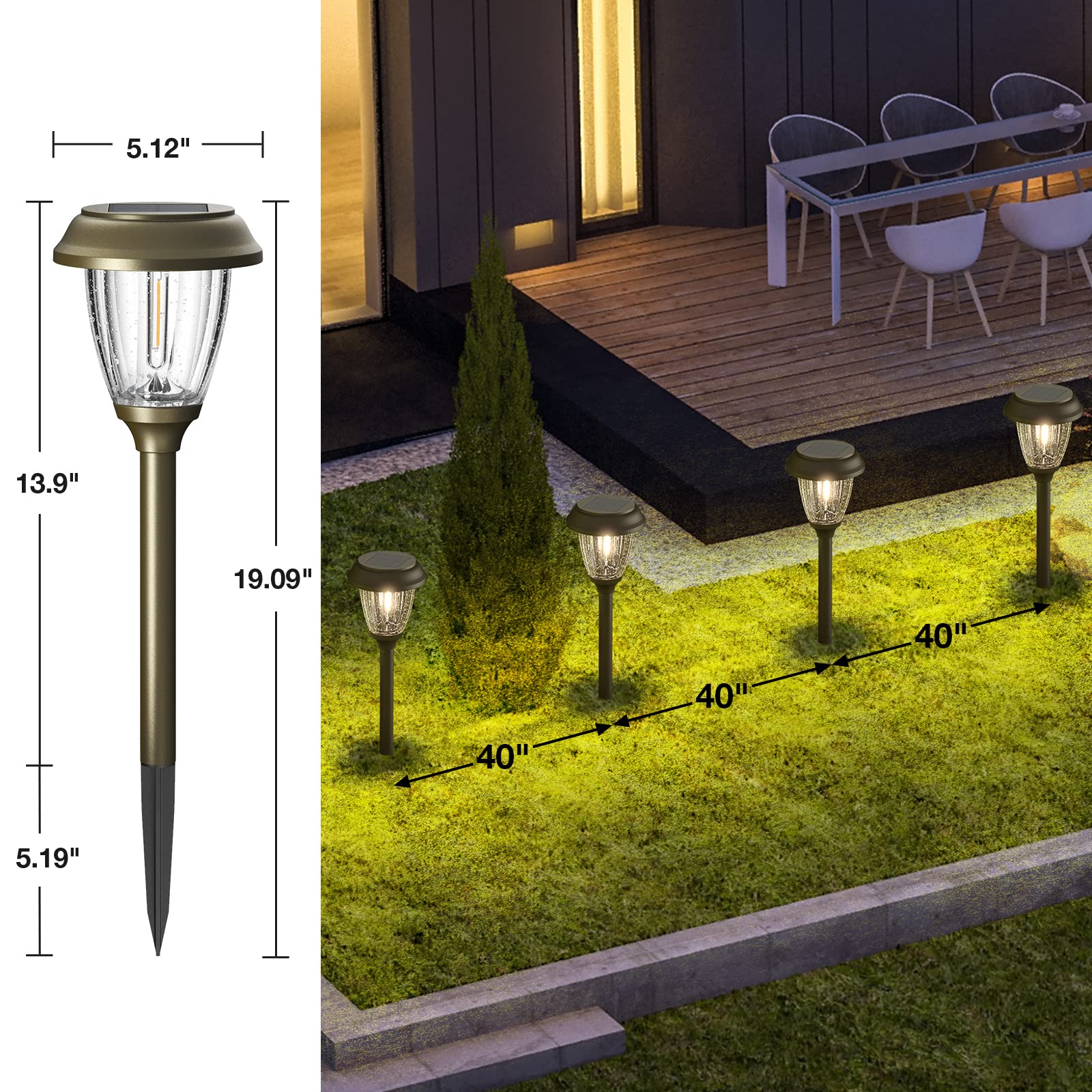 Solar Lights Outdoor 10/25 LM LED with 2 Lighting Modes, Solar Garden Lights Glass and Metal, IP65 Waterproof Solar Powered for Yard Pathway Walkway Driveway Patio (6 Pack, Warm White)