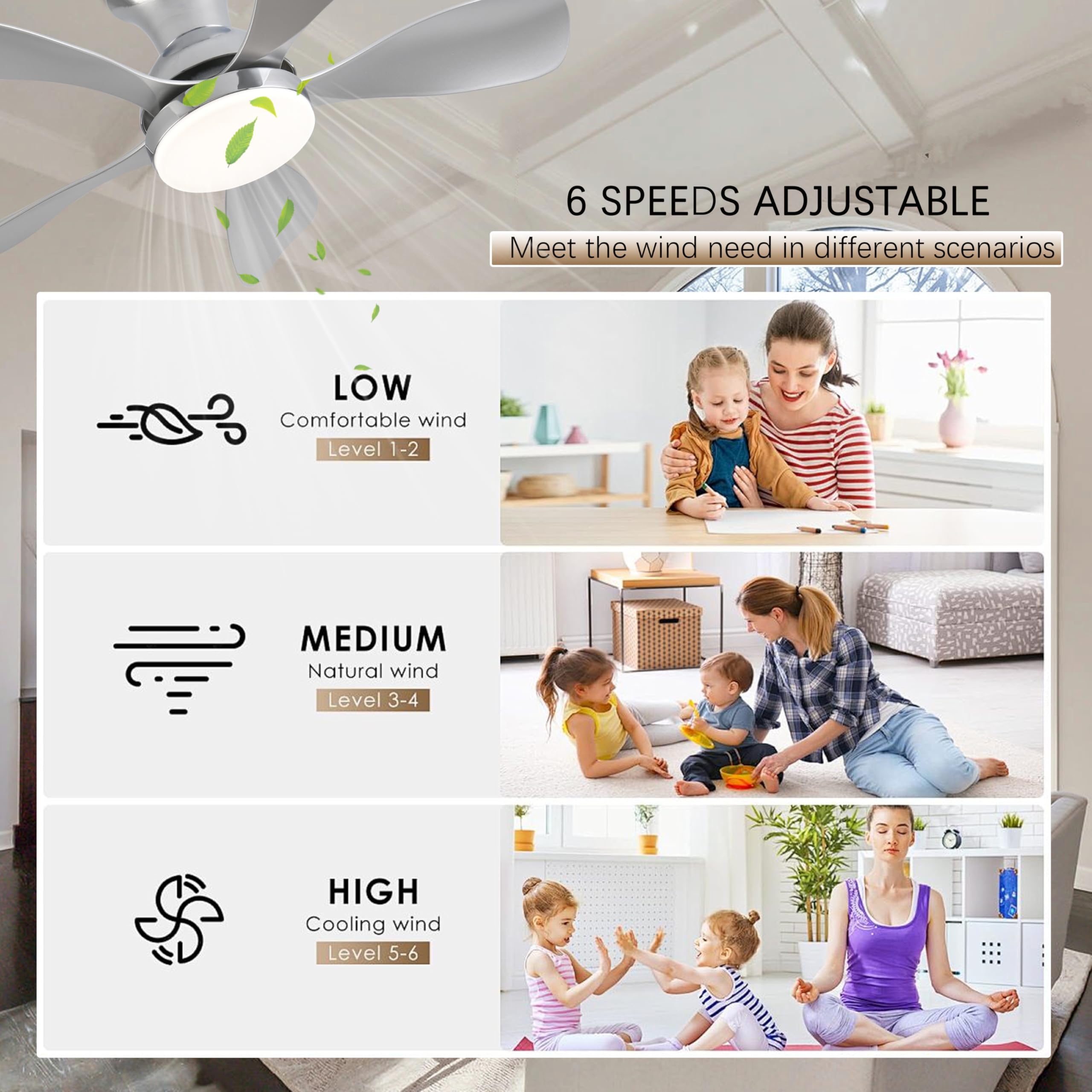 33In Black Low Profile Ceiling Fans with Lights and Remote/APP Control, Modern Flush Mount Ceiling Fan with 5 Reversible Blades for Outdoor Patio,Small Room,Bedroom…