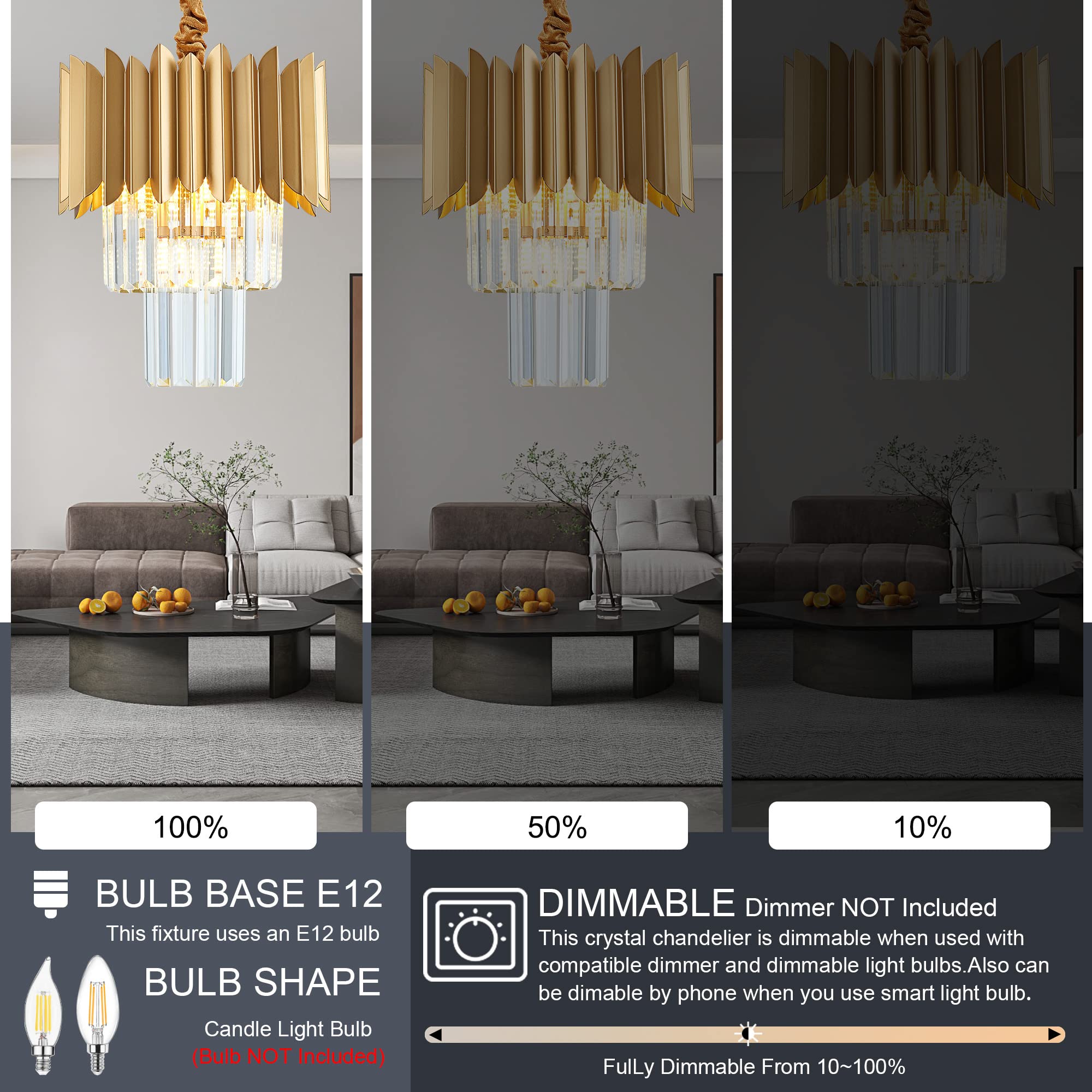 Gold Crystal Pendant Light Mini Modern Luxury Crystal Pendant Light Perfect for Dining Room, Bedroom, Kitchen, Living Room 3-Pack