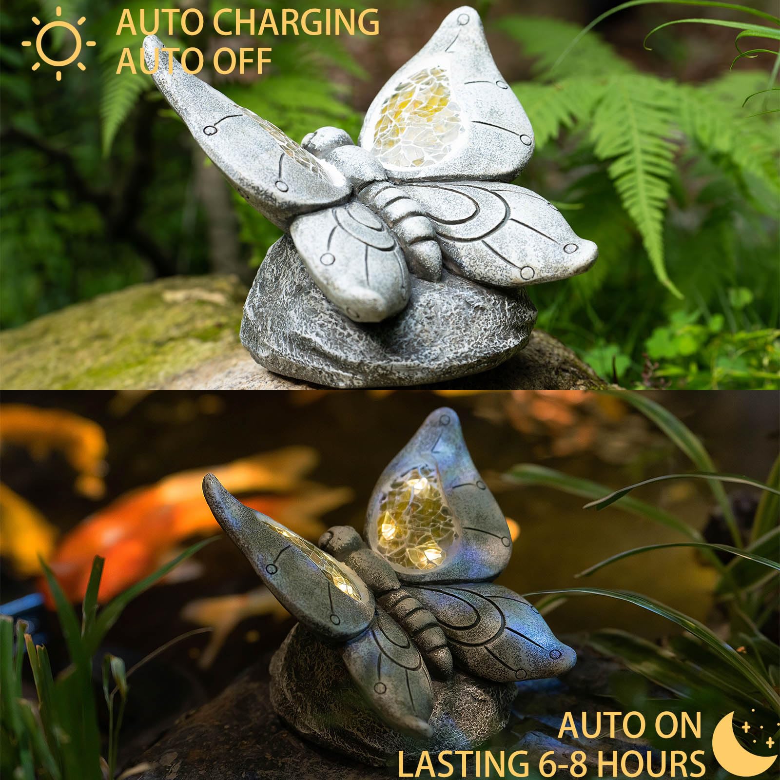 Garden Statue Dragonfly,Solar Dragonfly Decor for Outdoor,Resin Dragonfly Figurine with Solar Light for Patio,Balcony,Yard,Lawn Ornament,Perfect Garden Gift