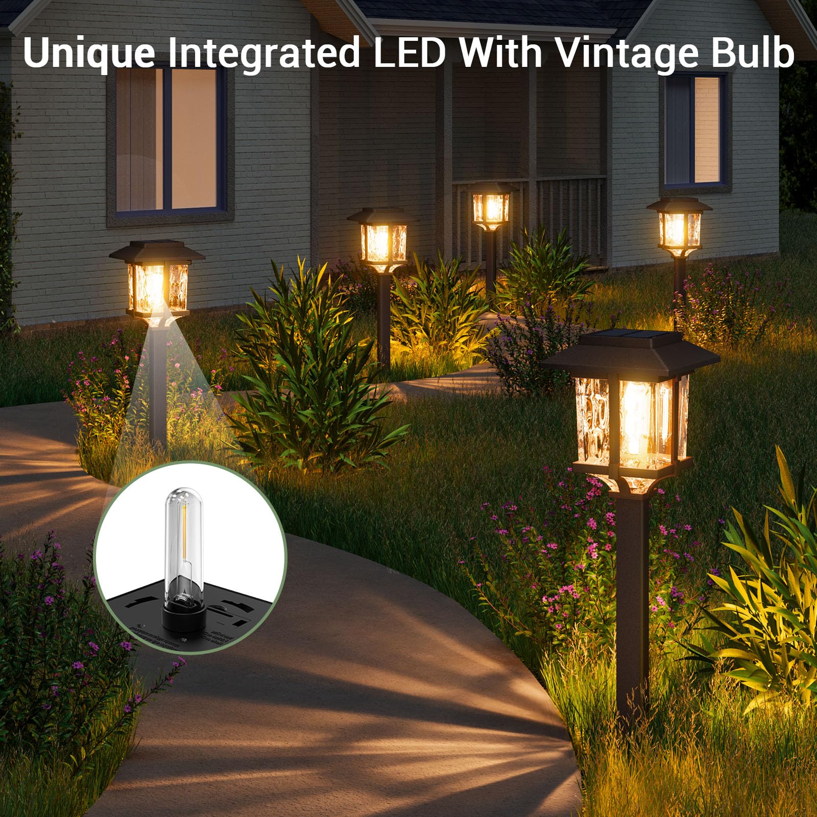 Solar Lights Outside - 6 Pack Solar Lights Outdoor Waterproof, 2 Tone-Bronze & Wood Color, 15 LM LED Auto On/Off Glass Outdoor Solar Lights for Yard Garden Pathway Walkway Driveway(Warm White)