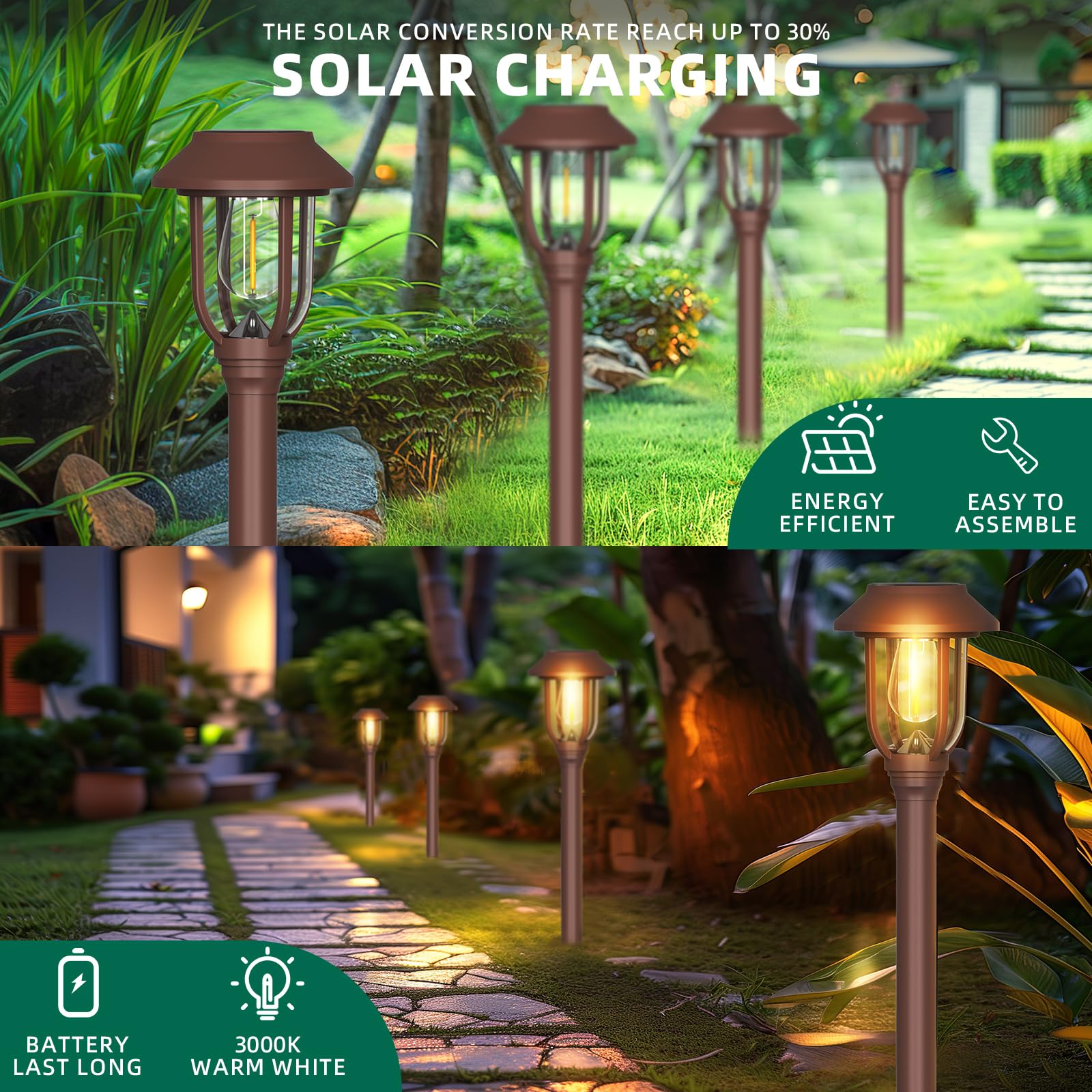 10 Pack Solar Lights Outdoor,Waterproof Solar Pathway Lights Outdoor Garden Lights Auto On/Off Landscape Lighting for Yard Pathway,Walkway,Path Black