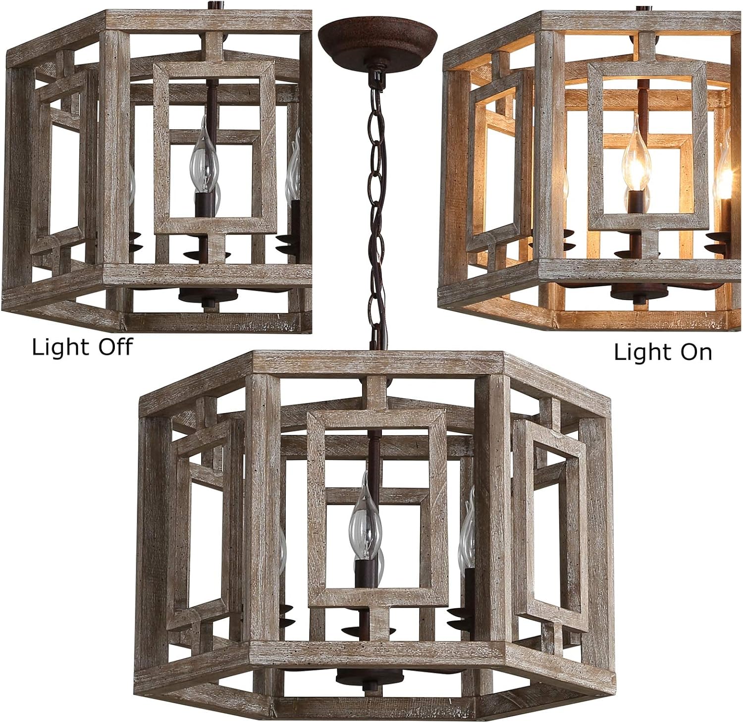 Vintage 6-Light Wood Chandelier Rustic Pendant Light, Farmhouse Dining Room Wooden Chandeliers Hanging Ceiling Light Fixture for Bedroom Kitchen Island Livingroom Foyer