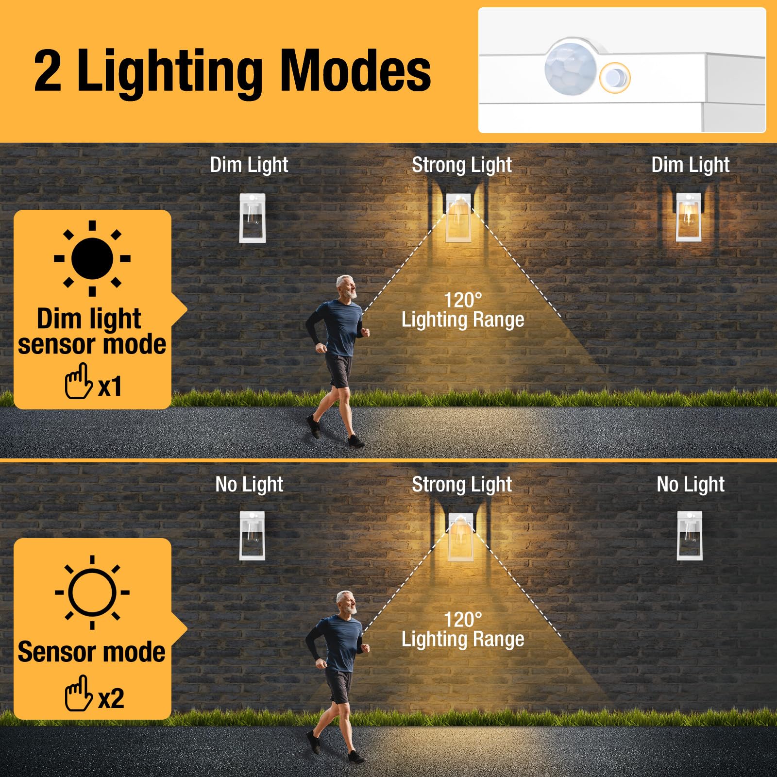 [2 Pack] Solar Porch Lights Outdoor Motion Sensor, Solar Wall Lights with 2 Modes & Waterproof, Dusk to Dawn LED Outdoor Solar Lights for House, Exterior Front Porch Patio Fence Security Lamp