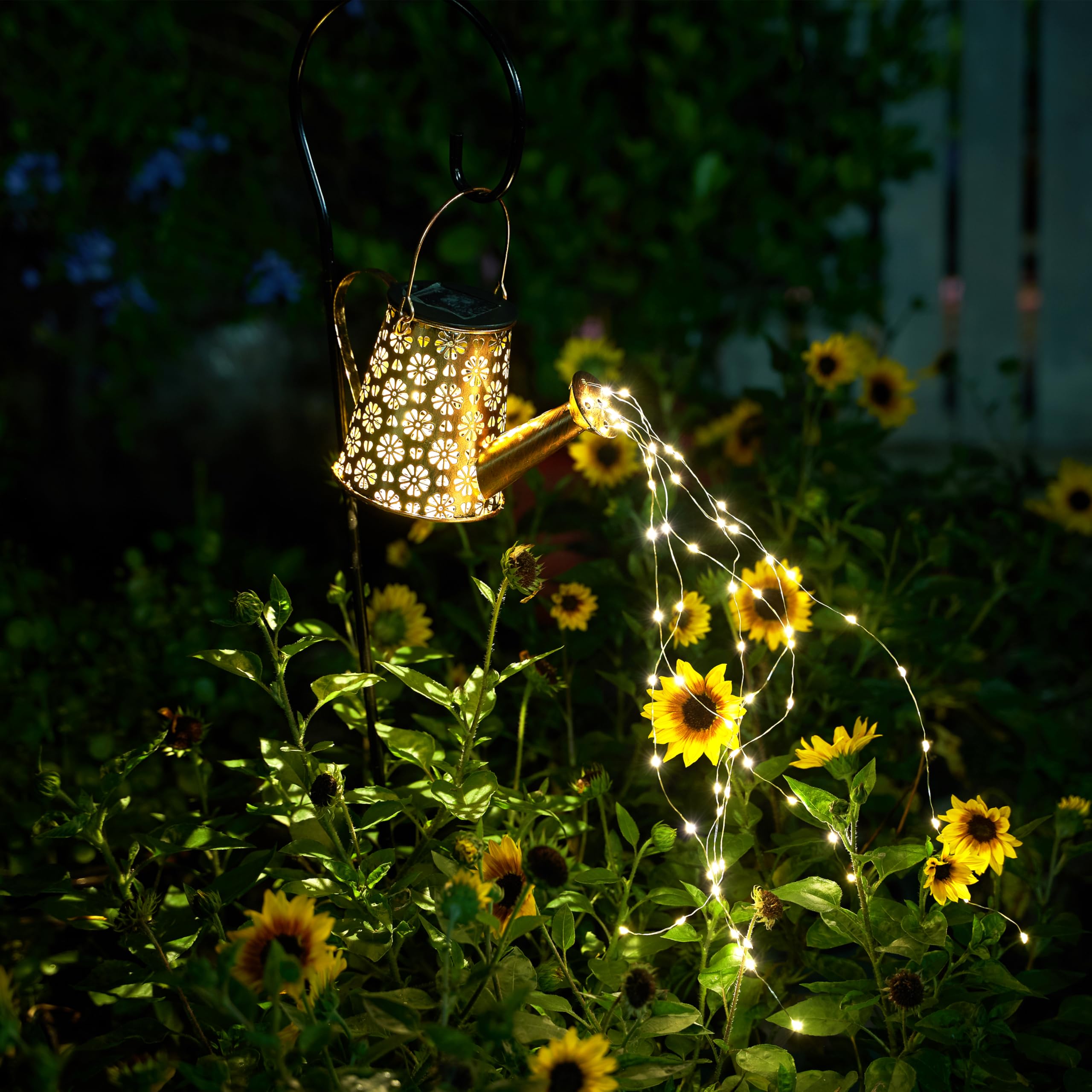 Solar Garden Watering Can Lights,Solar Waterfall Lights with Cascading Lights Waterproof Charging Board,Garden Decor for Outside,Outdoor Solar Light String Fairy LED Hanging Lantern for Yard Decor SY