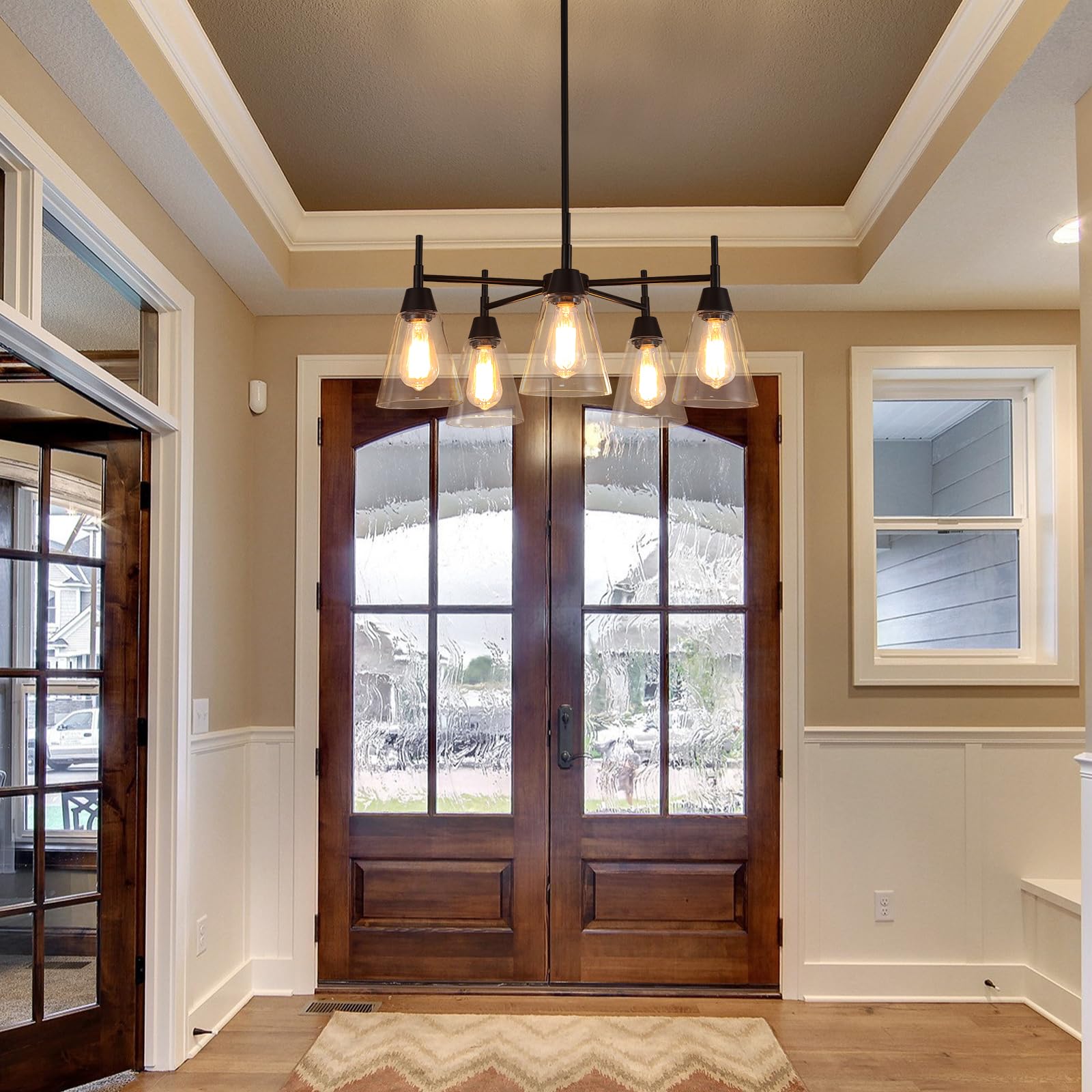 5-Light Gold Chandeliers for Dining Room,Modern Brass Chandelier Kitchen Island Light Fixtures Over Table,Pendant Ceiling Hanging Lighting with Clear Glass Shade for Entryway Foyer Hallway