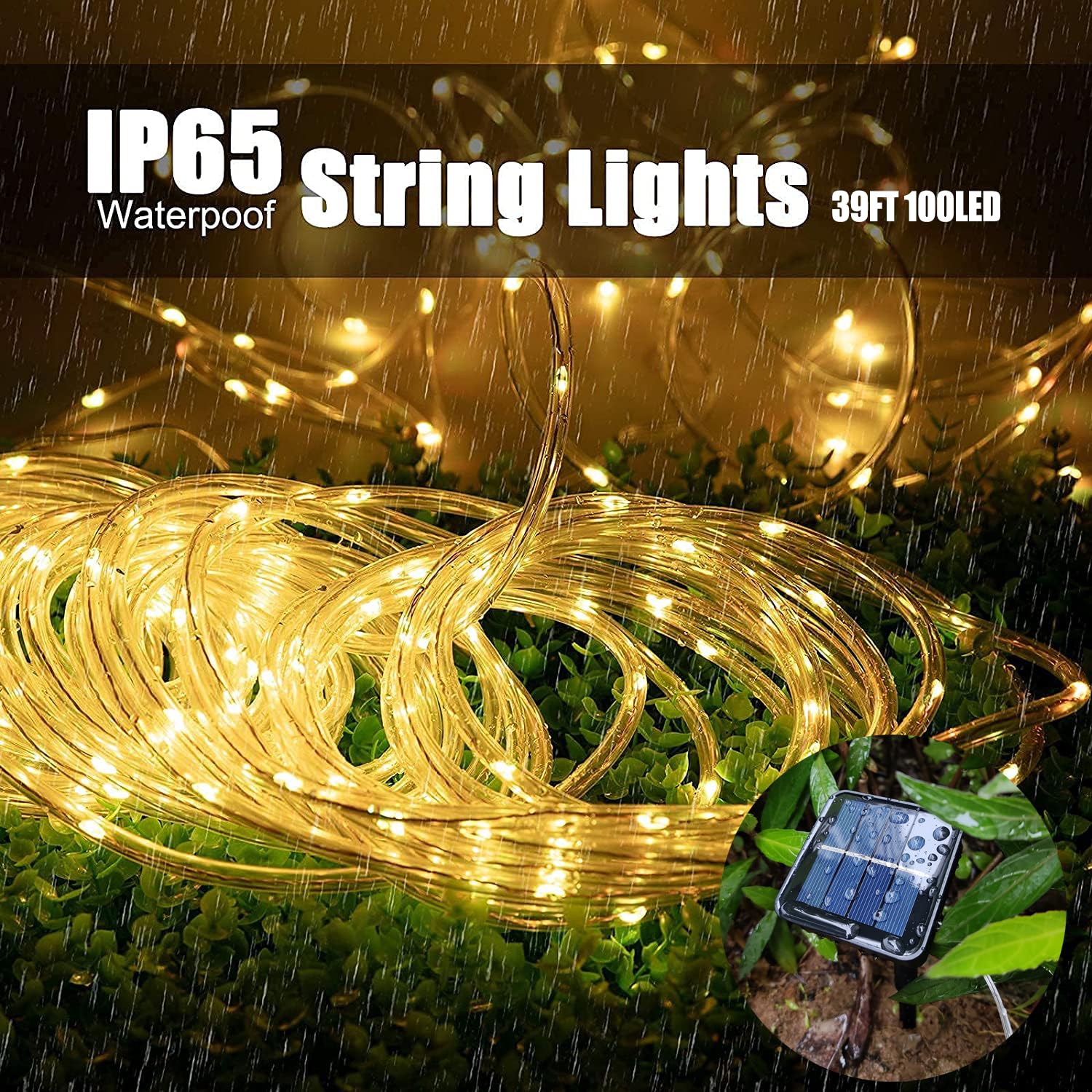 Solar Rope Lights Waterproof IP65 39FT 100LEDs Outdoor LED ‎Solar Outdoor Lights for Party Garden Yard Home Wedding Christmas Halloween Holiday Tree Decoration Lighting