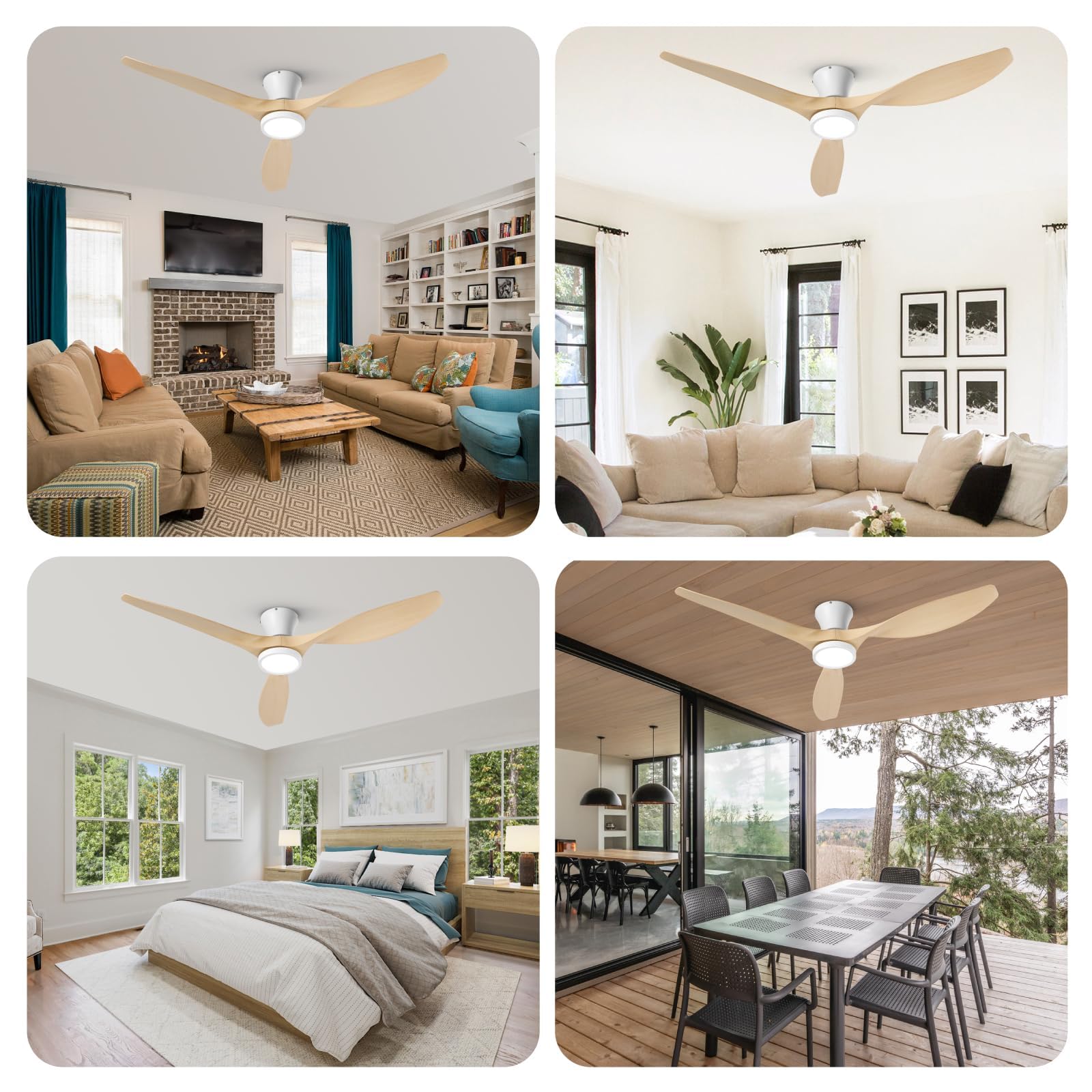 52 inch Ceiling Fans with Lights Remote Control, Modern Low Profile Ceiling Fan with Quiet Reversible DC Motor for Bedroom Living Room and Patio White