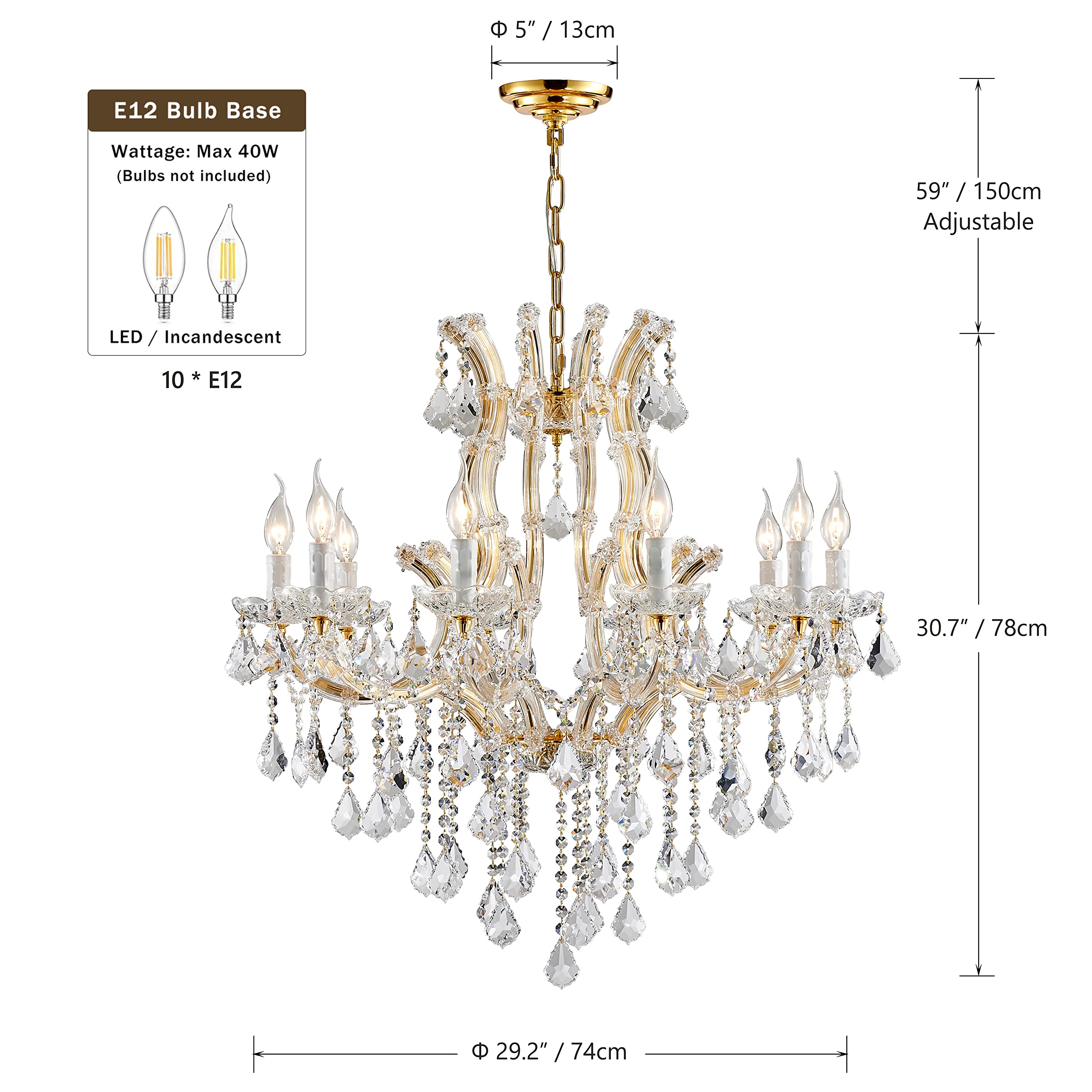 Large Gold Chandelier Light Fixtures - 36 Lights, 4 Layers Modern Crystal Chandeliers for Hotel, Lobby, Foyer, Entrance Hall, Staircase