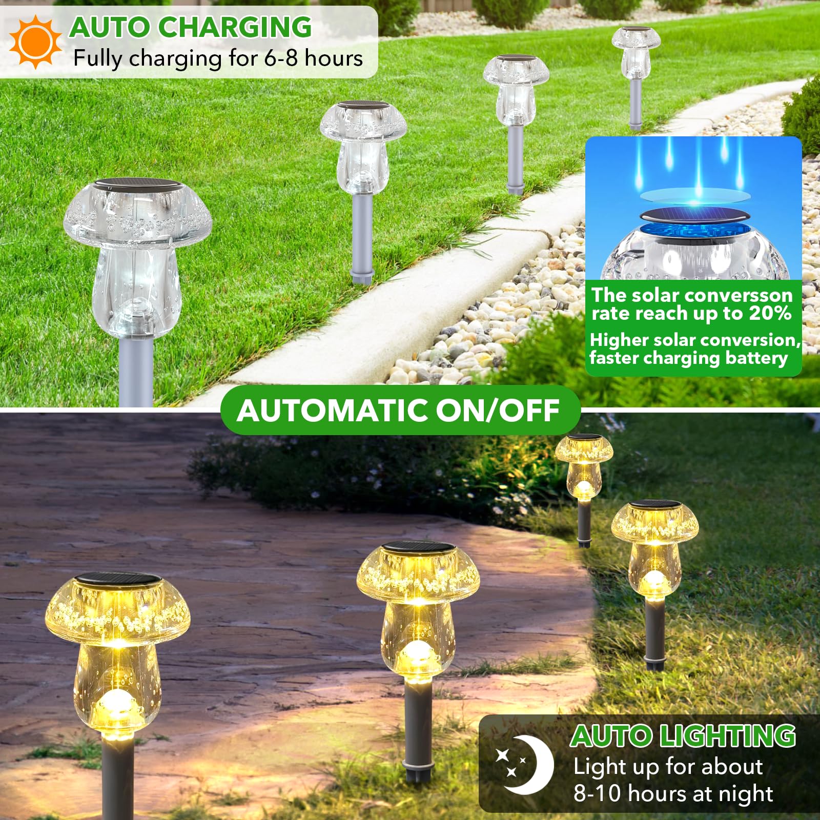 Solar Lights Outdoor, 8 Pack Solar Pathway Lights Outdoor, Solar Powered LED Mushroom Solar Garden Lights, Outdoor Solar Lights for Yard, Landscape, Path, Patio, Outside,Driveway,Backyard (Warm White)