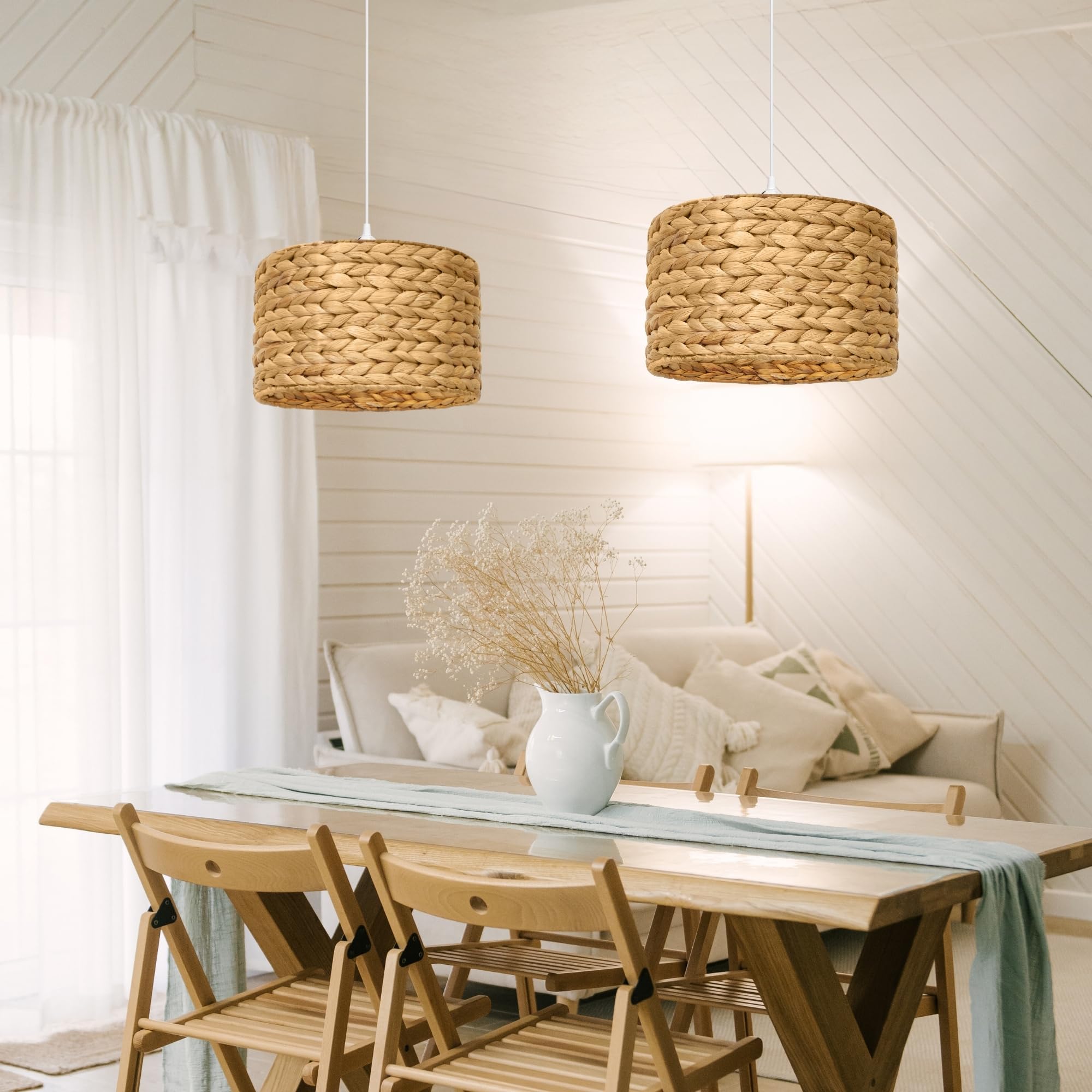 Bamboo Pendant Light - Mini Pendant Lights Bedroom - Natural Elegant Woven Pendant Light; Wood Pendant Light for Home Decor