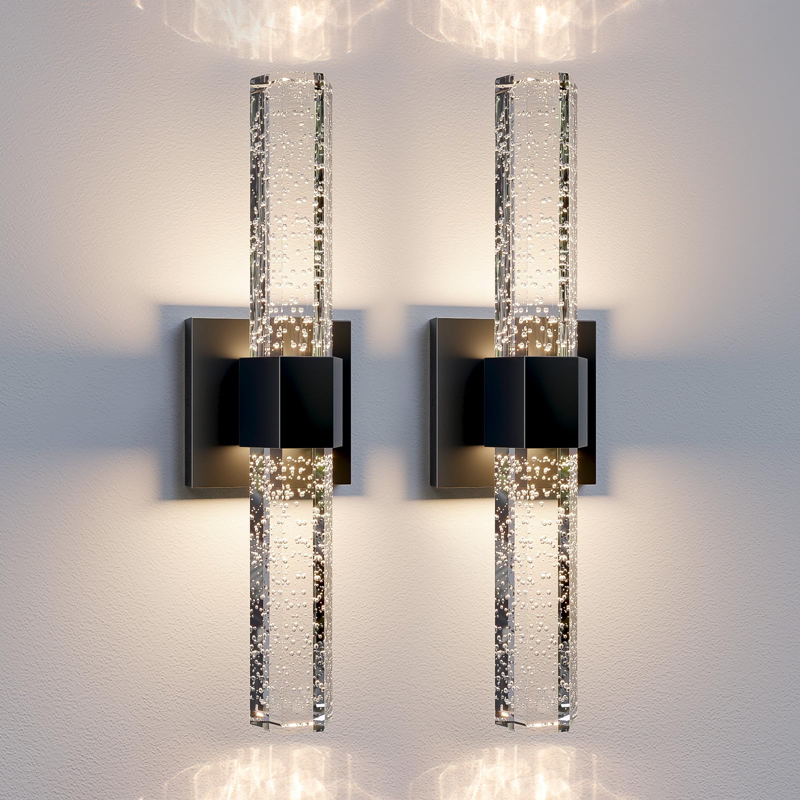 Black Sconces Wall Lighting - Modern Wall Sconces Set of Two Crystal Sconces Wall Decor Set of 2, 14W 3000K Dimmable Bathroom Vanity Light Fixtures for Hallway Bedroom Living Room