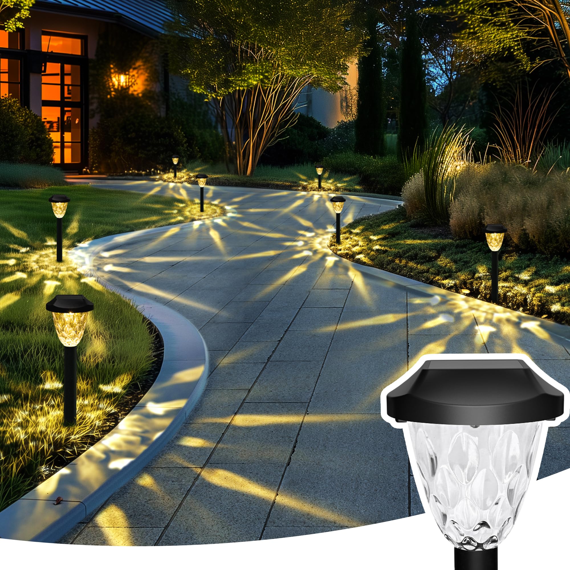 16 Pack Solar Outdoor Lights, Bright Solar Pathway Lights with Great Pattern, Waterproof Auto On/Off Solar Lights for Outside Garden Walkway Driveway Lawn Pathway