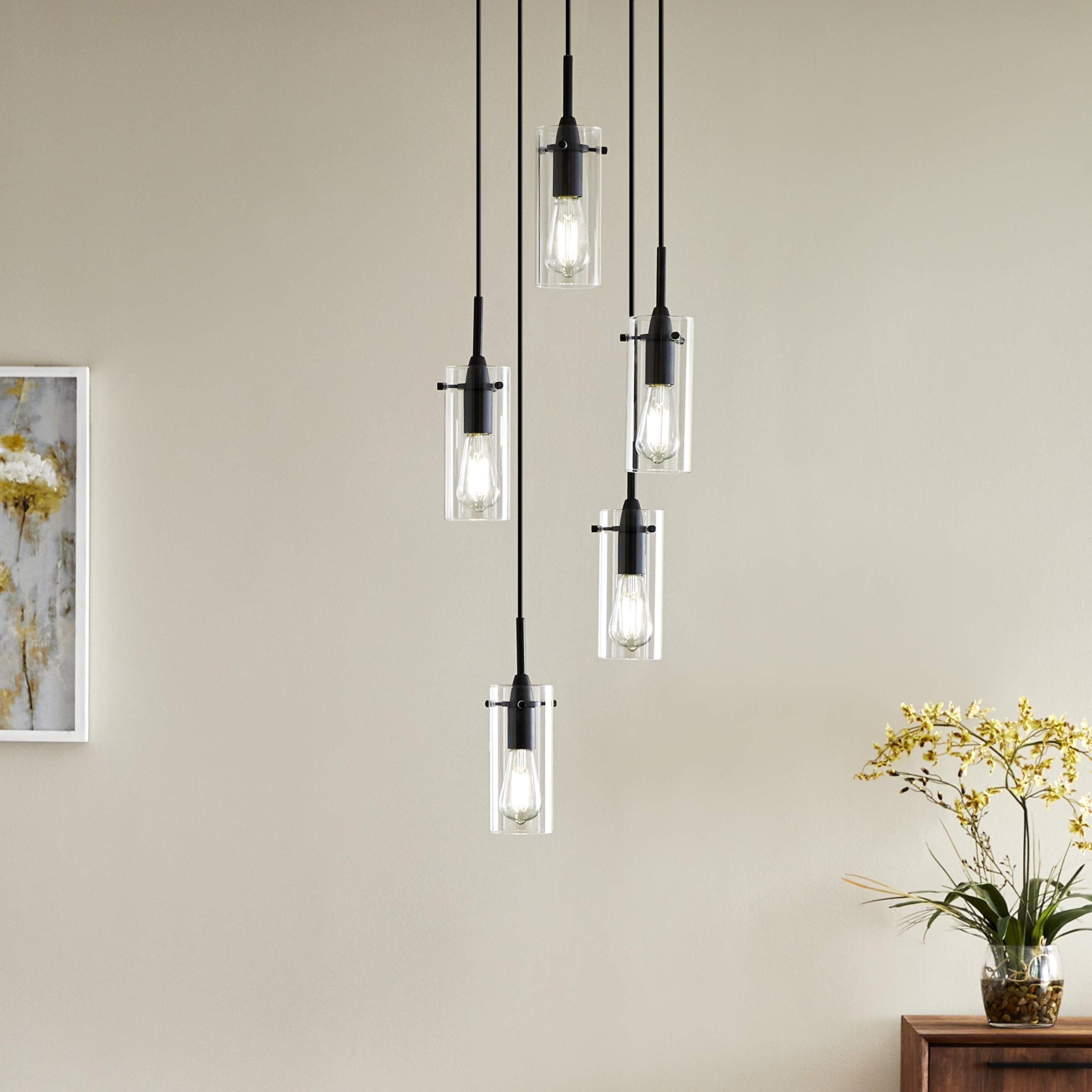 Linea di Liara Effimero 3-Light Cluster Pendant Lights Stairwell Lighting Small Chandelier Black Modern Chandelier Light Fixture Foyer Chandeliers Entryway High Ceiling Staircase Lights