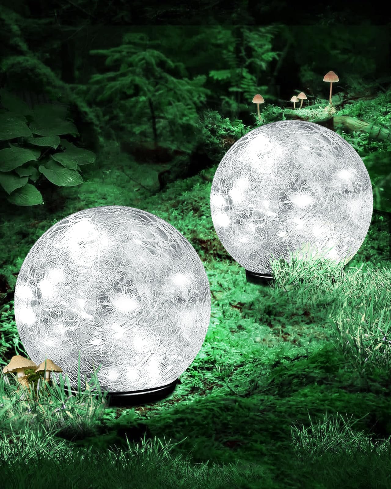 Garden Solar Ball Lights Outdoor Waterproof, 50 LED Cracked Glass Globe Solar Power Ground Lights for Path Yard Patio Lawn, Christmas Decoration Landscape Warm White(2 Pack 4.7'')