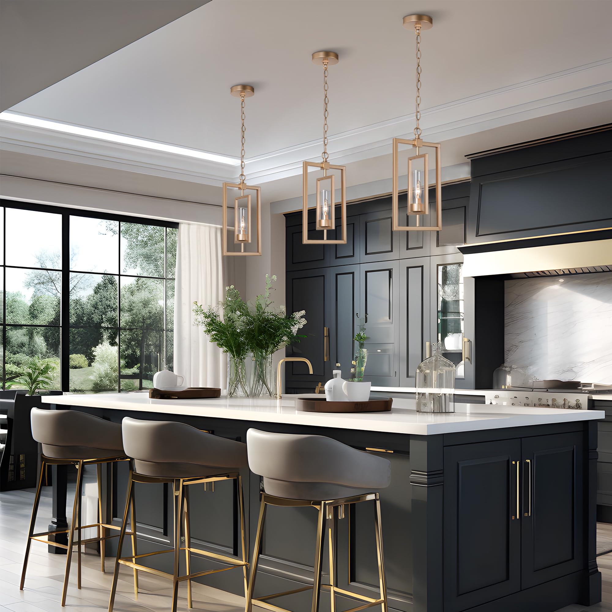 Gold Chandelier, Pendant Lighting for Kitchen Island with Adjustable Framework, W12 xH20.4