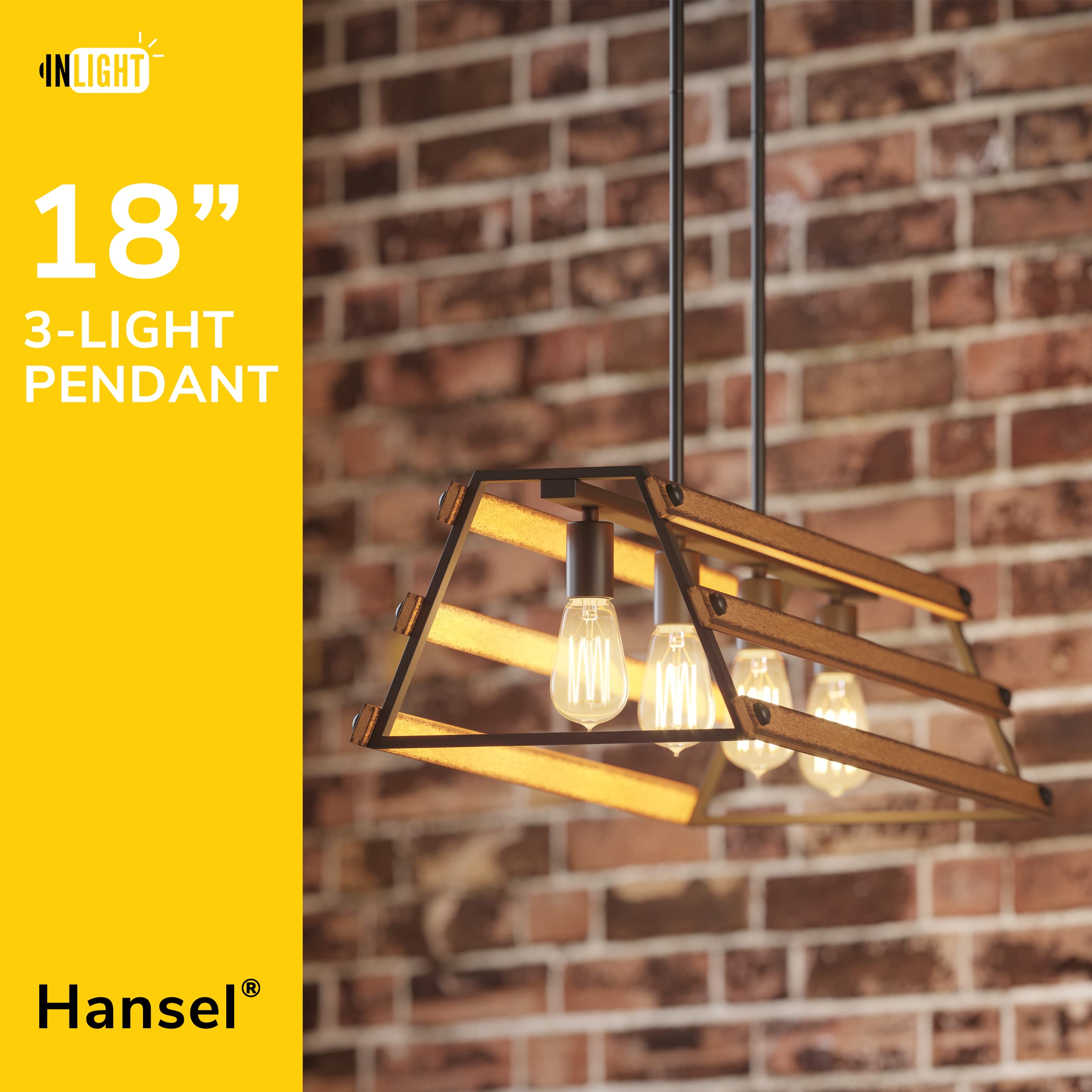 34" Wide Farmhouse 4-Light Kitchen Island Pendant Light, Textured Black and Faux Painted Wood Finish, Rustic and Industrial Design Linear Chandelier for Dining Room, IN-0335-4-WD