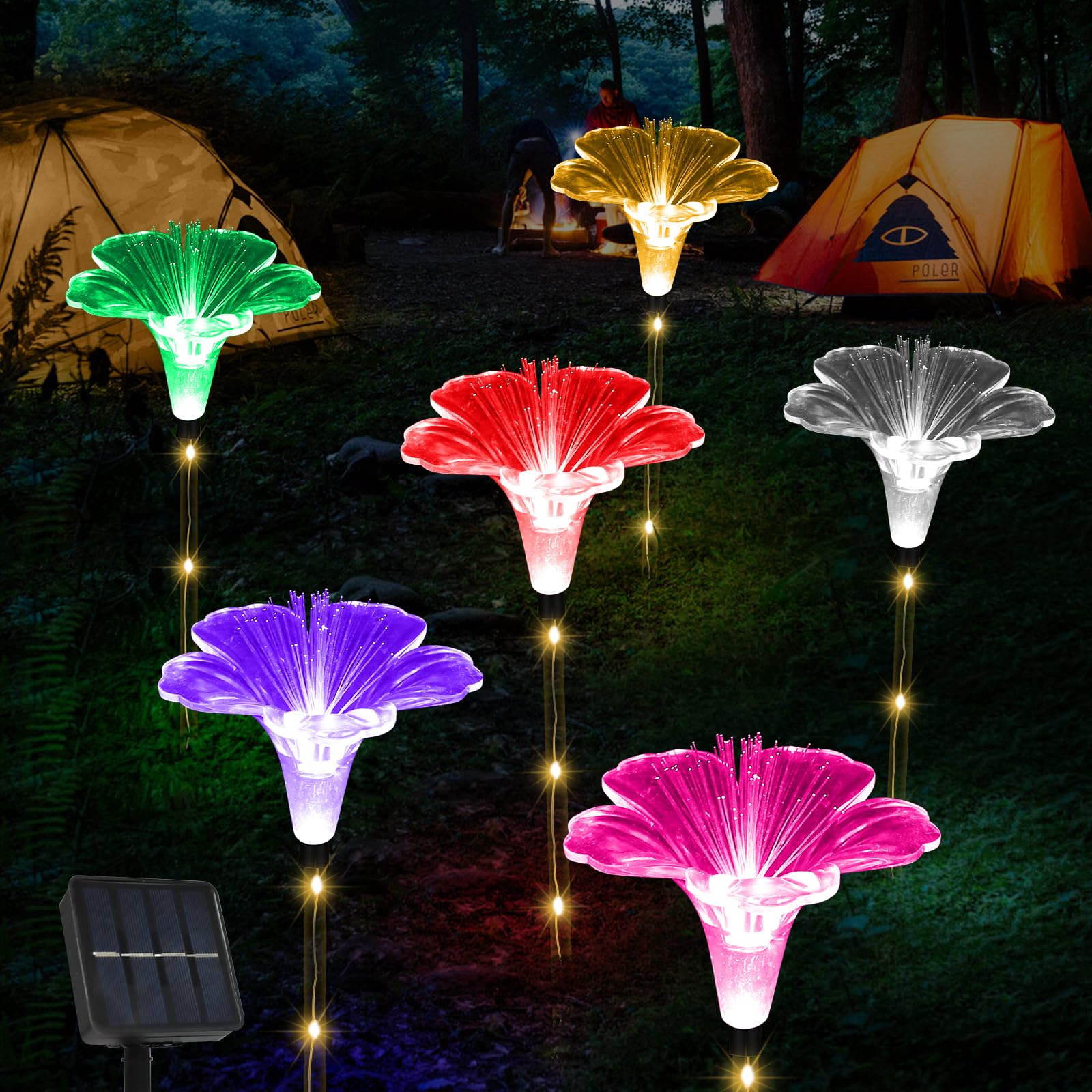 Upgraded Solar Garden Lights Outside Decorations-Set of 6PCS Multicolor Optical Fiber Bigger Lily Solar Flowers Lights Outdoor Waterproof Solar Stake Lights for Xmas Housewarming Gifts Decor