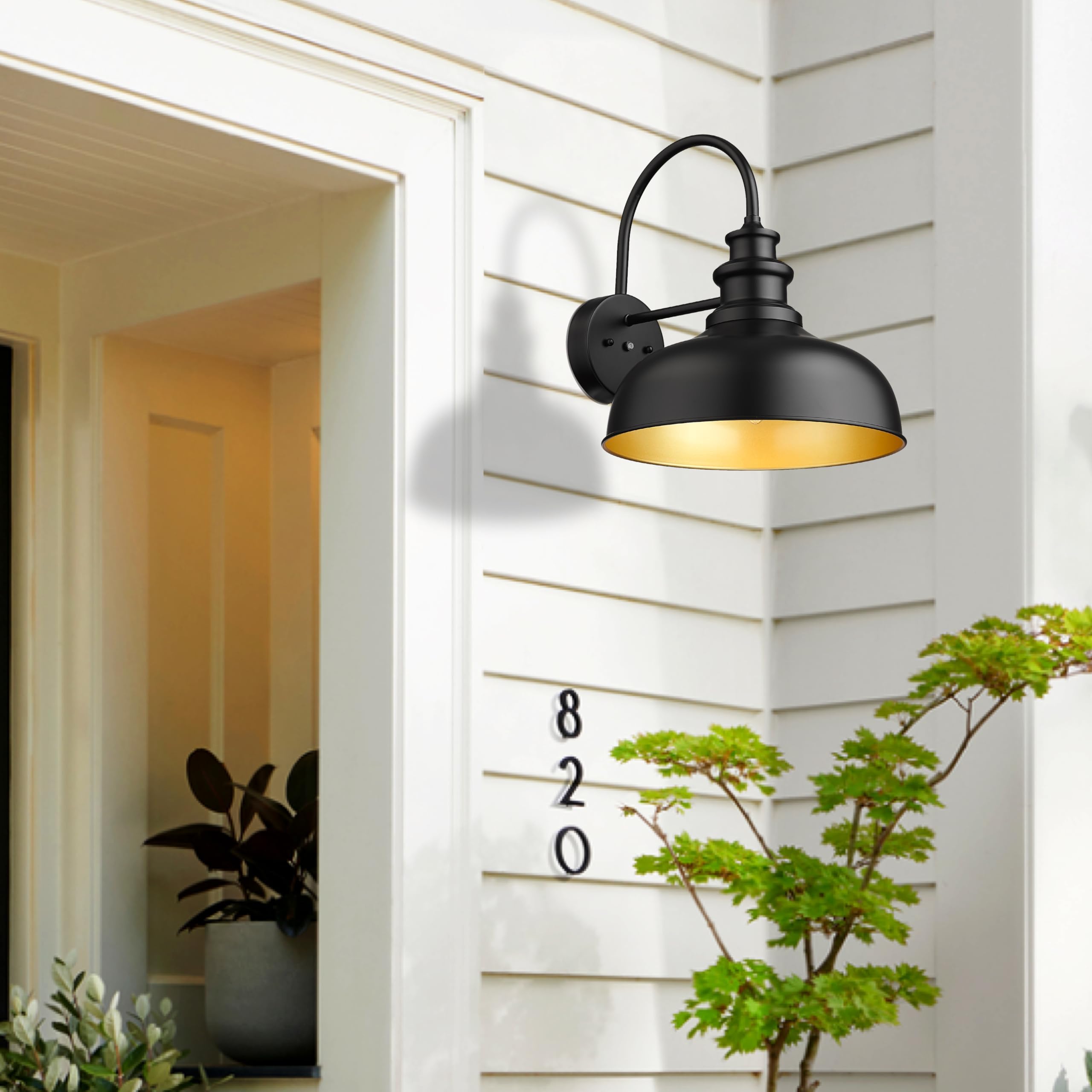 Barn Lights 14” Dome Farmhouse Outdoor Wall Sconce Outdoor Wall Lamps Outdoor Wall Lantern Farmhouse Wall Mount Light Fixture (1Pack, Oil Rubbed Bronze+Gold)