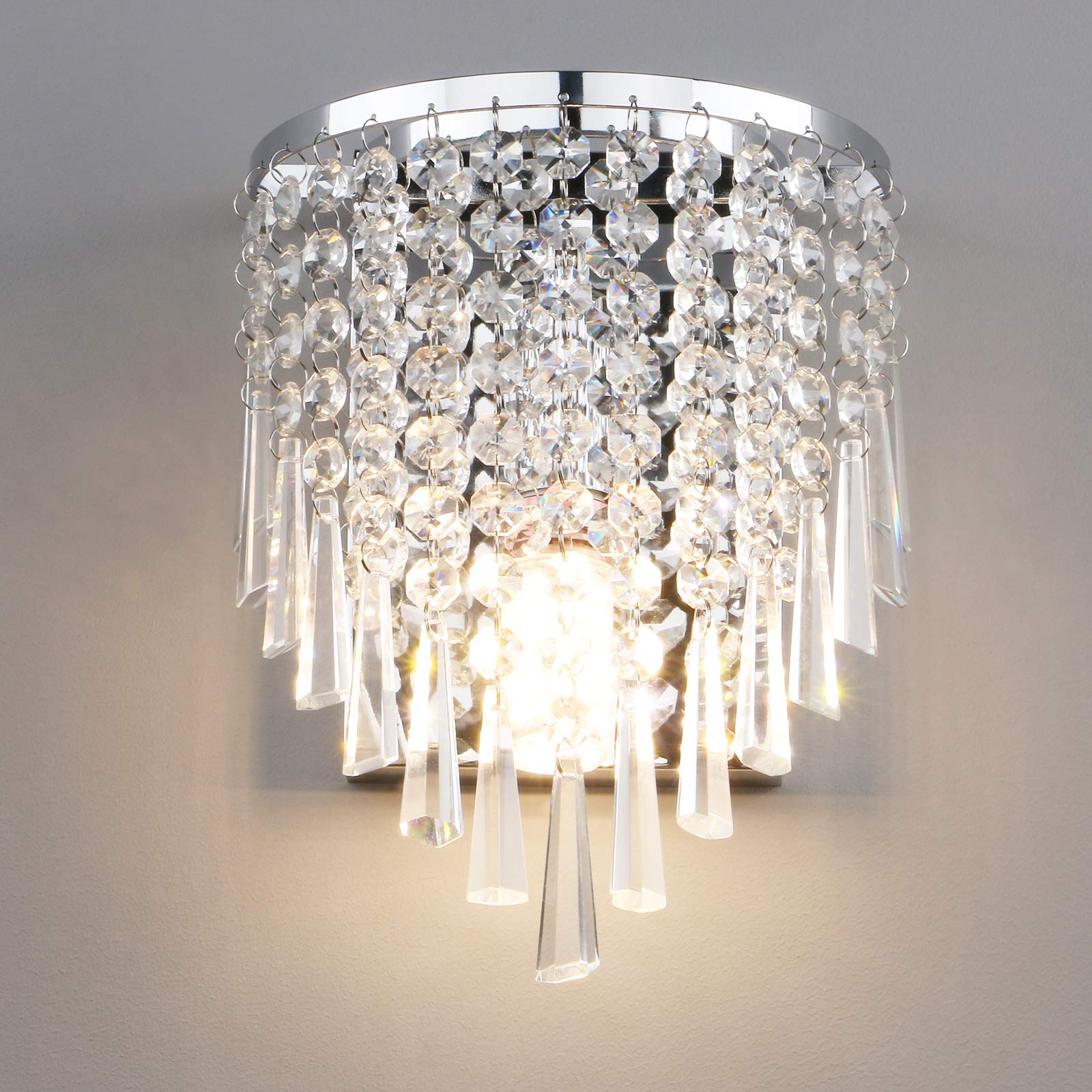 Crystal Wall Light, Chrome Finish Wall Sconce, Modern K9 Acrylic Crystal Drops Shade Wall Lamp Bedroom Living Room Lighting