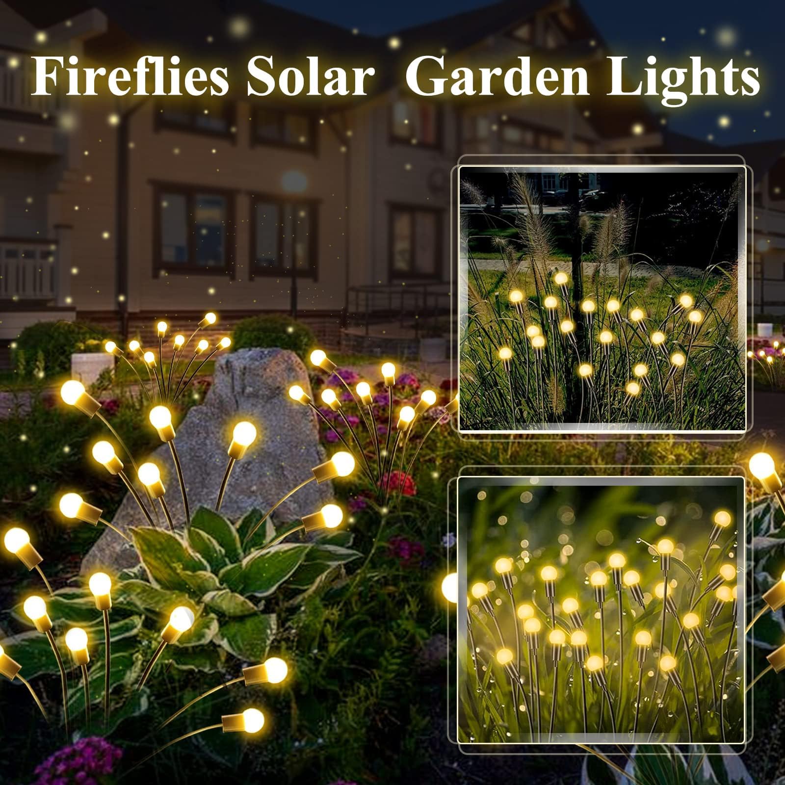 6-Pack Solar Garden Lights, 48 LED Firefly Lights Solar Outdoor (Sway by Wind), Waterproof Swaying Solar Lights for Outside Fairy Garden Decor Yard Patio Pathway Landscape Decorations (Warm White)