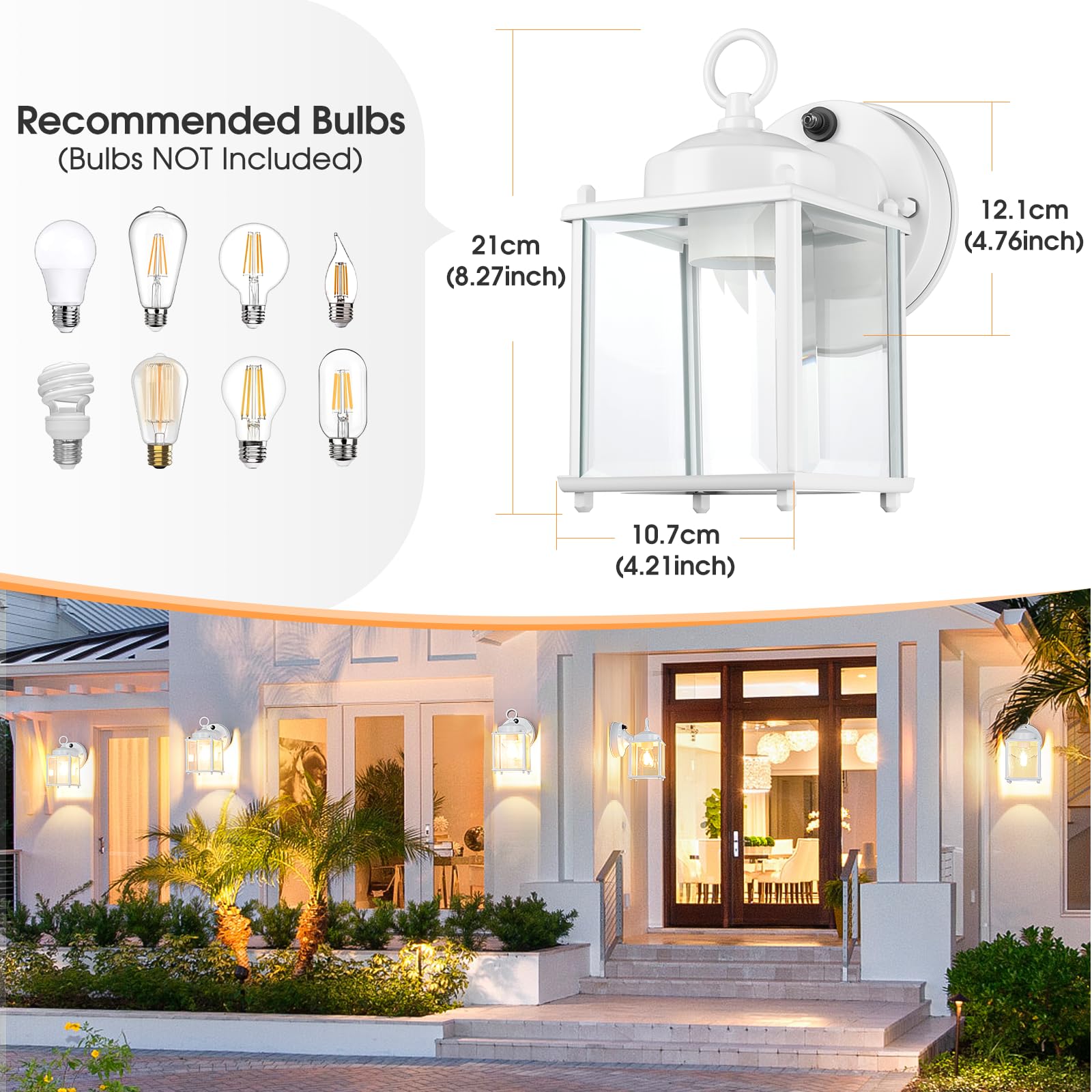 Sensor Outdoor Wall Sconce, Exterior Waterproof Wall Mount Lanterns, Black Front Porch Lights with Clear Beveled Glass, 2 Pack