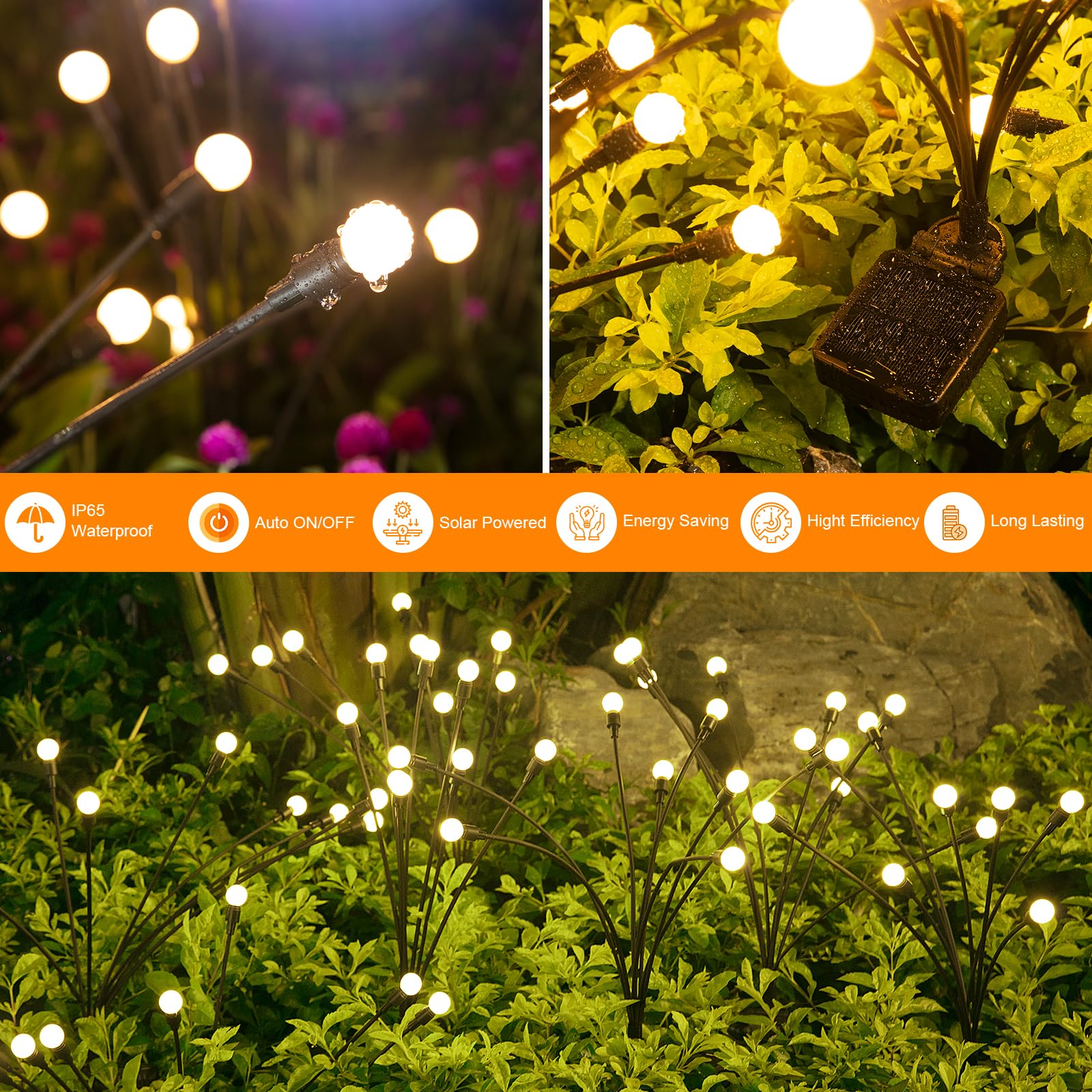 Solar Garden Lights, 4 Pack 32 LED Solar Outdoor Lights, Outdoor Decorations Lights, Solar Swaying Lights, Firefly Lights for Patio Pathway Outdoor Decor, Big Bulb Solar Swaying Lights