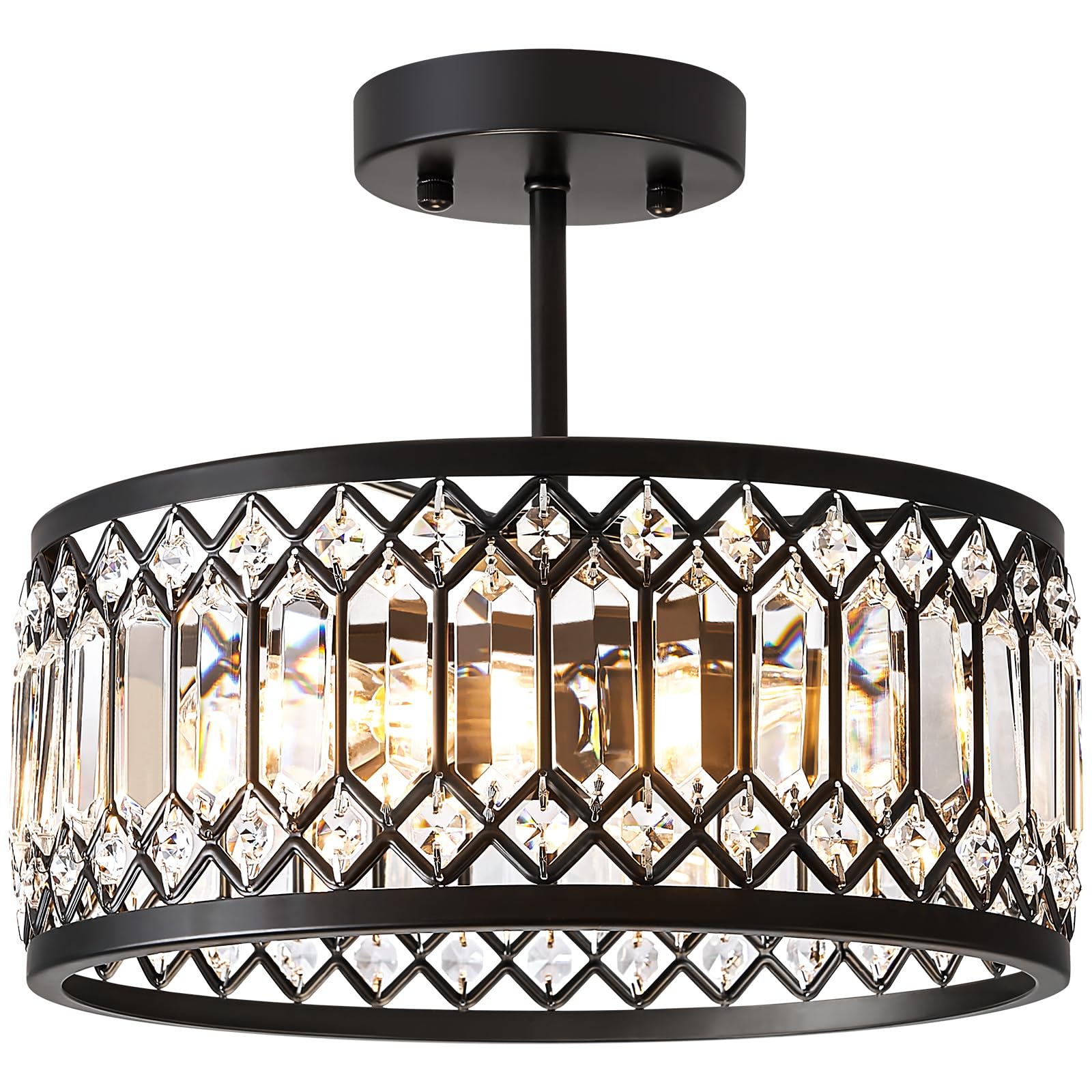 Crystal Black Ceiling Light, Modern Semi Flush Mount Ceiling Lighting Fixture, Round Hallway Lighting Fixtures Ceiling for Kitchen Entryway Bedroom Laundry Room, 1-Light, 11.4 Inch