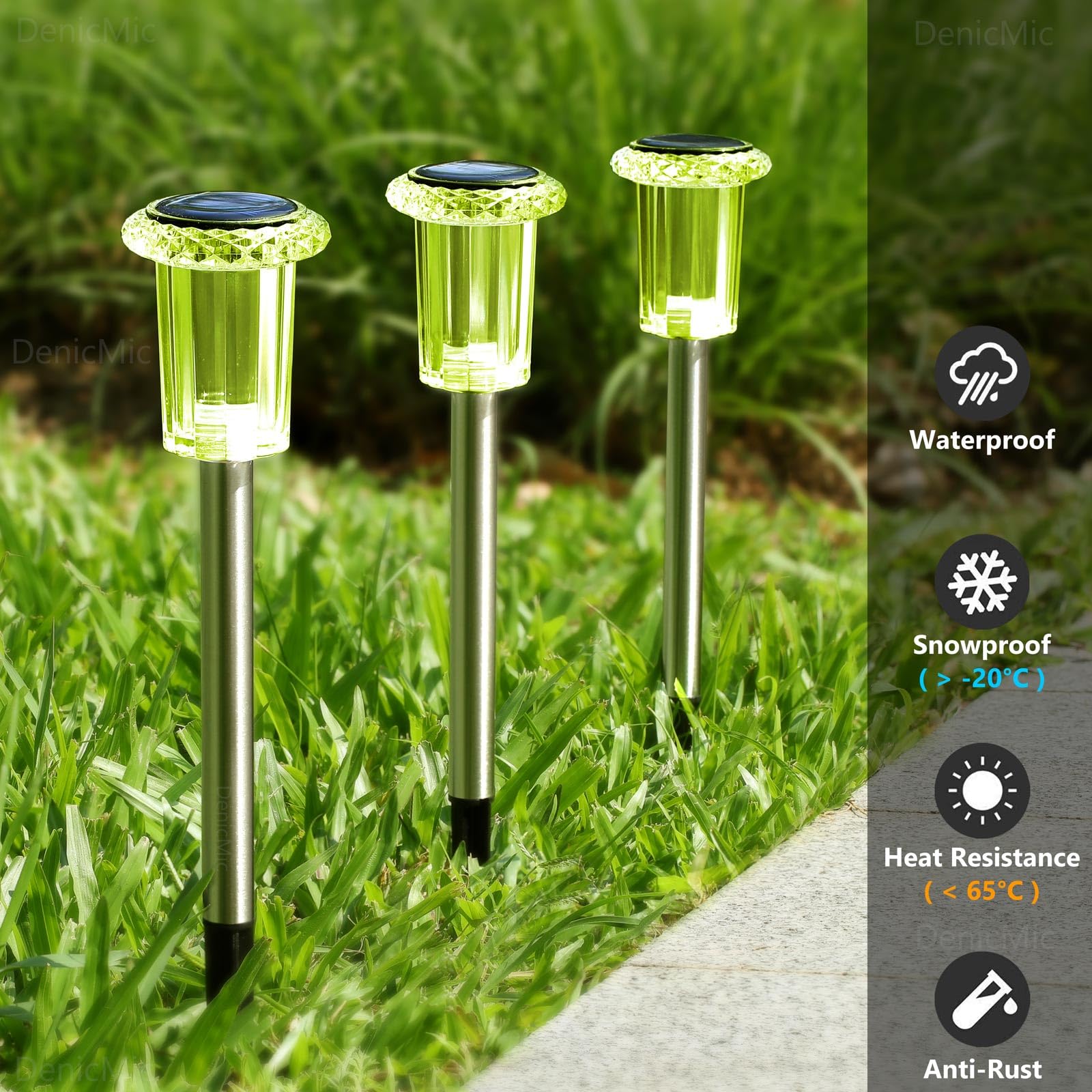 Solar Lights Outdoor 10 Pack Solar Pathway Lights Outdoor Waterproof Solar Garden Lights LED Stainless Steel Outdoor Solar Lights for Yard Path Walkway Driveway Garden Decor (Cold White)