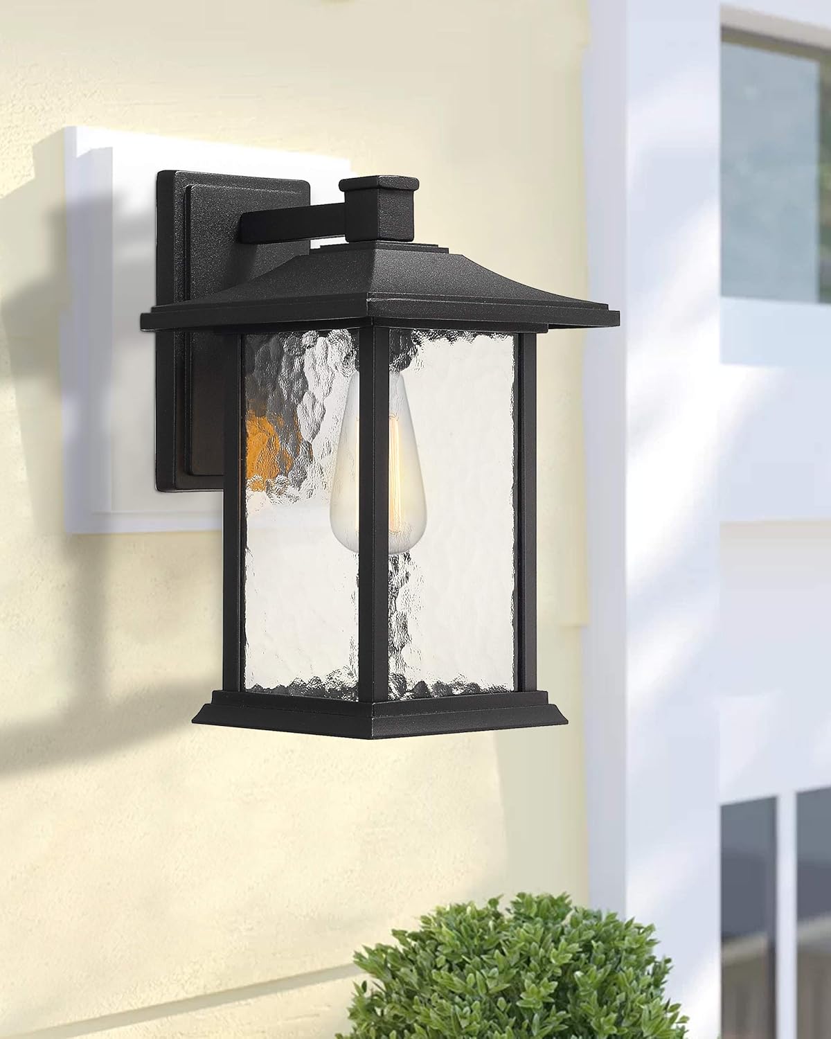 Outdoor Pendant Lights for Porch, 14"H Large Exterior Hanging Lantern Chandelier, Black Cast Aluminum w/Water Glass - A272H-1PK