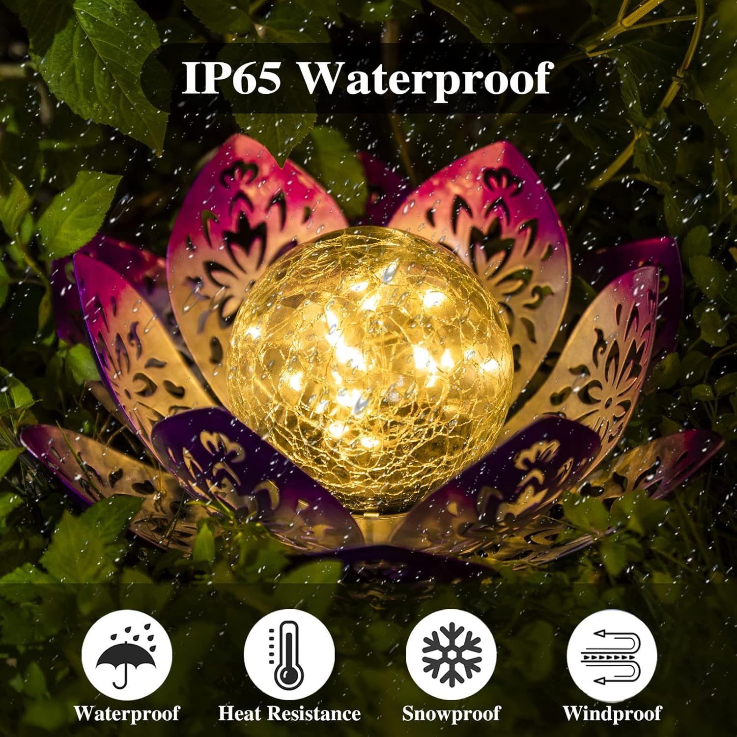 Solar Light Outdoor Waterproof Garden Light Metal Glass Decorative LED Lotus Flower Table Lamp