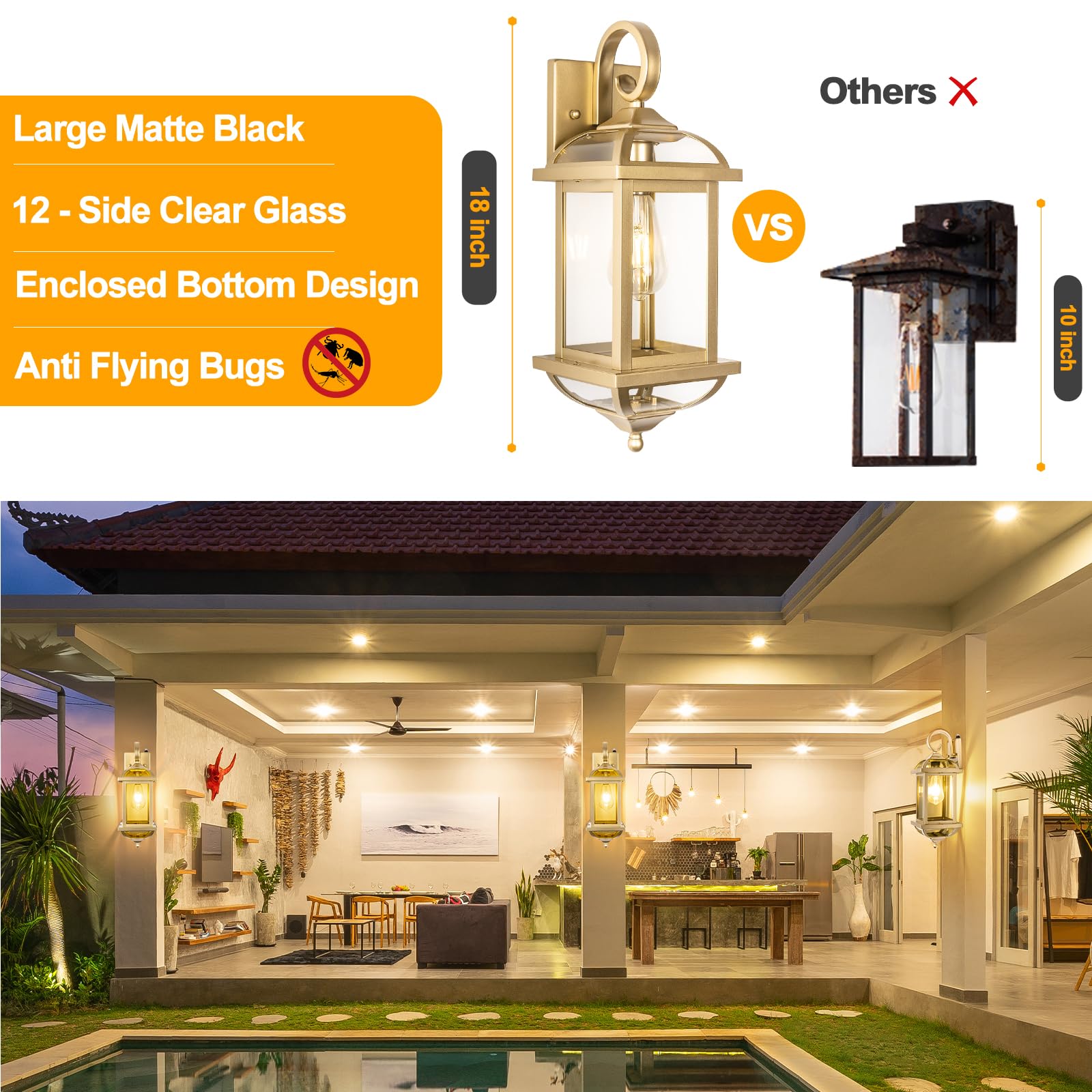 18” Bronze Outdoor Wall Lights Exterior Light Fixtures 2-Pack, Porch Lights Outside Sconces Anti-Rust Aluminum Patio Lights for House Clear Glass Wall Mount Lanterns, IP65 Waterproof