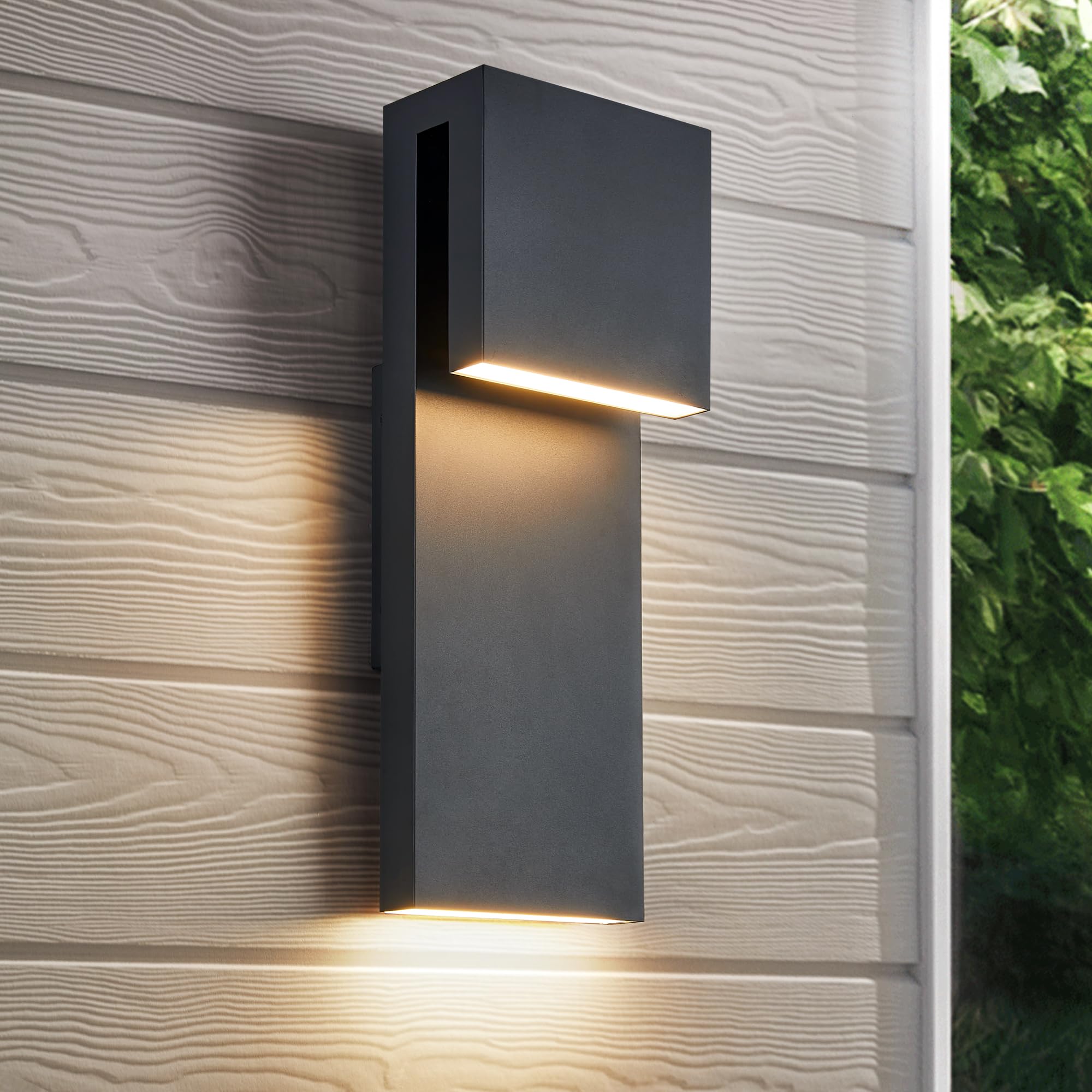 Modern LED Outdoor Wall Sconce 2-Light 17W Integrated LED Outdoor Wall Mount,Anti Rust Textured Black Suit for Wet Locations and Easily Installed in Any Direction.Bulb Included.