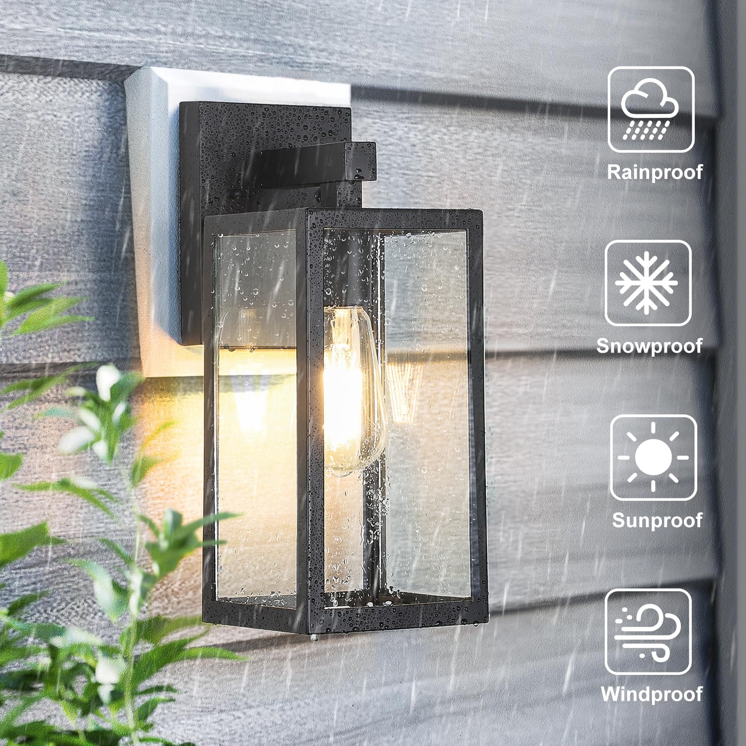 Outdoor Wall Lantern, Exterior Waterproof Wall Sconce Light Fixture, Black Anti-Rust Wall Mount Light with Clear Glass, E26 Base Wall Lamp