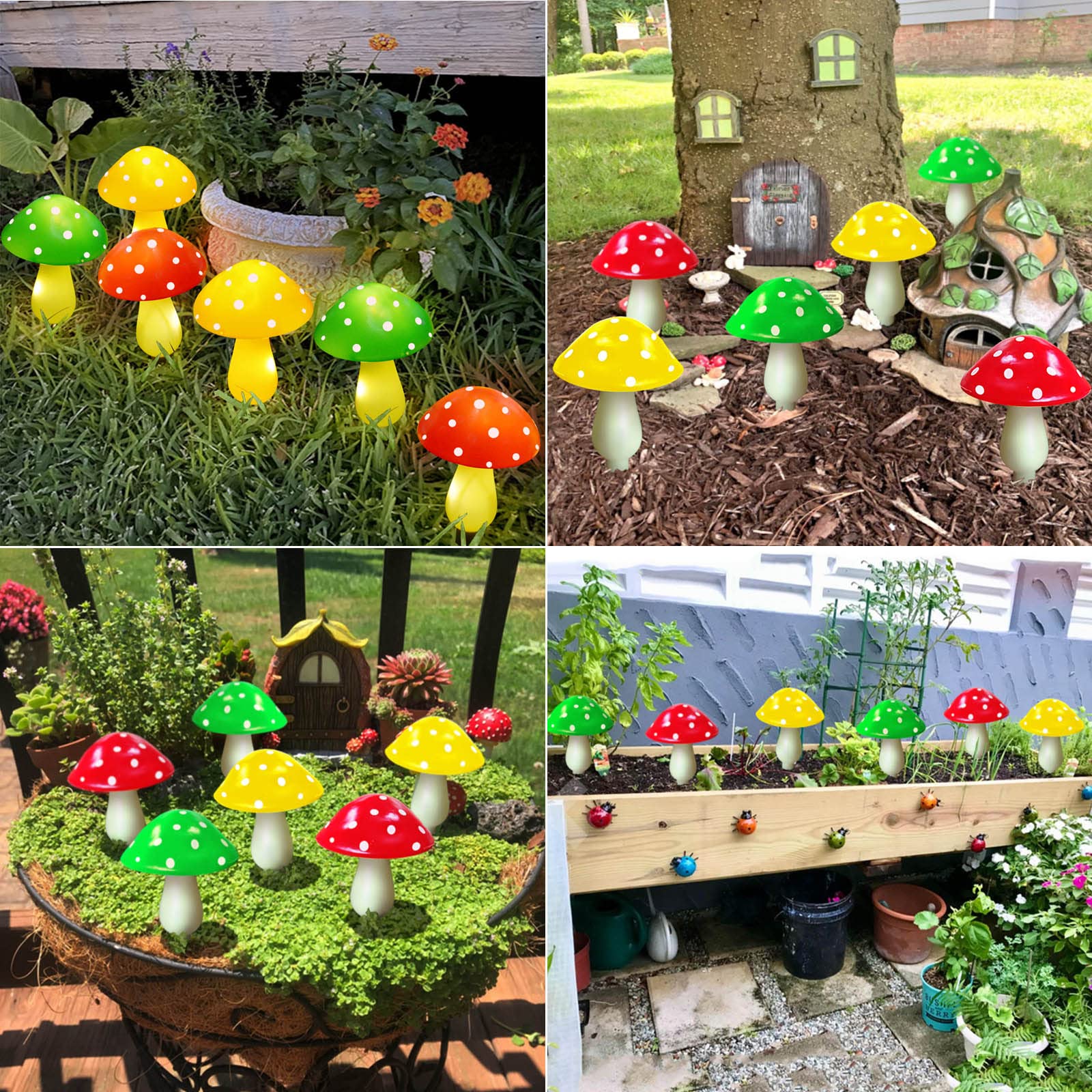 New Upgraded Waterproof Solar Mushroom Lights Outdoor Decor, 8 Modes for Garden Pathway Landscape Yard Easter Pathway Halloween Xmas Decorations, Set of 6 Red