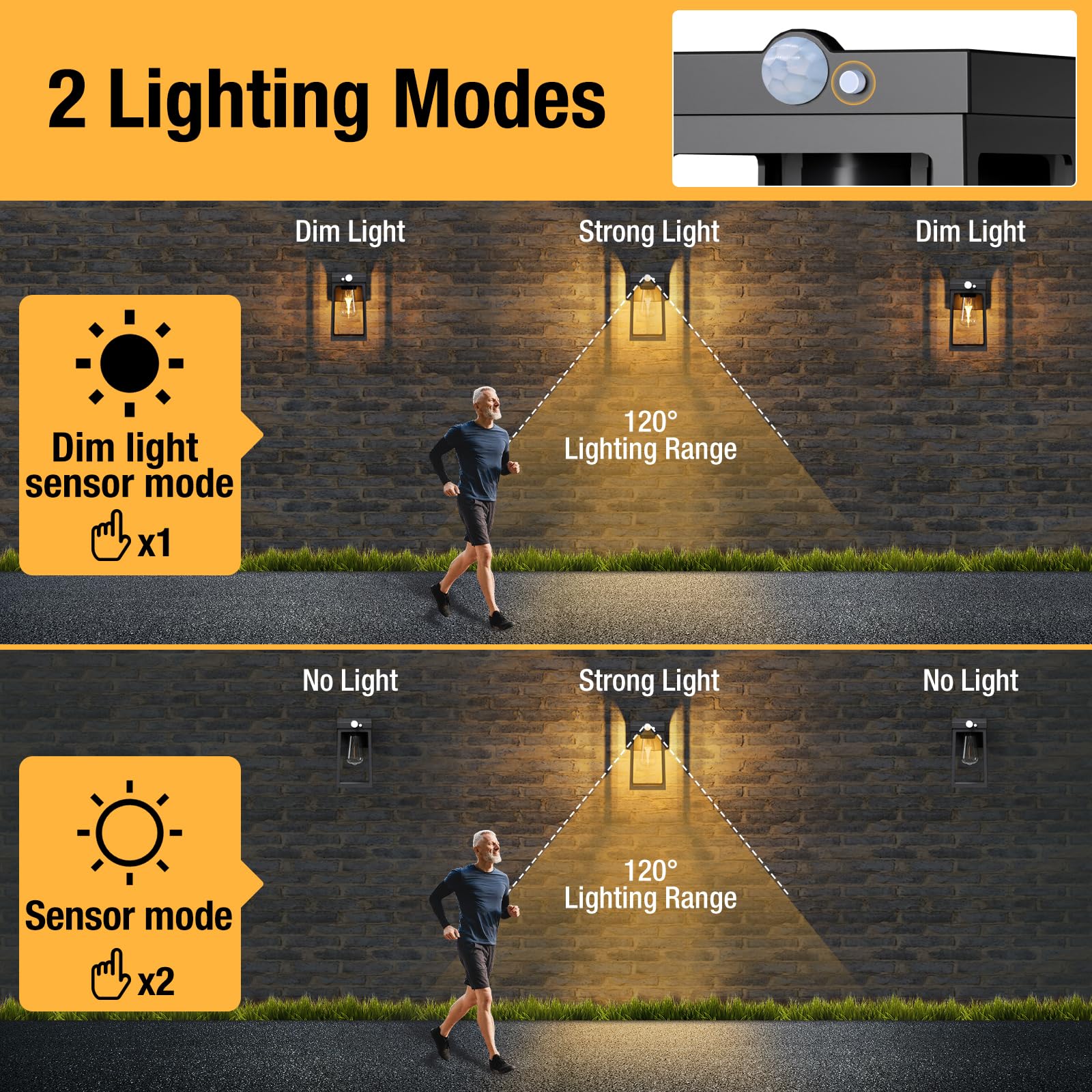 [2 Pack] Solar Porch Lights Outdoor Motion Sensor, Solar Wall Lights with 2 Modes & Waterproof, Dusk to Dawn LED Outdoor Solar Lights for House, Exterior Front Porch Patio Fence Security Lamp