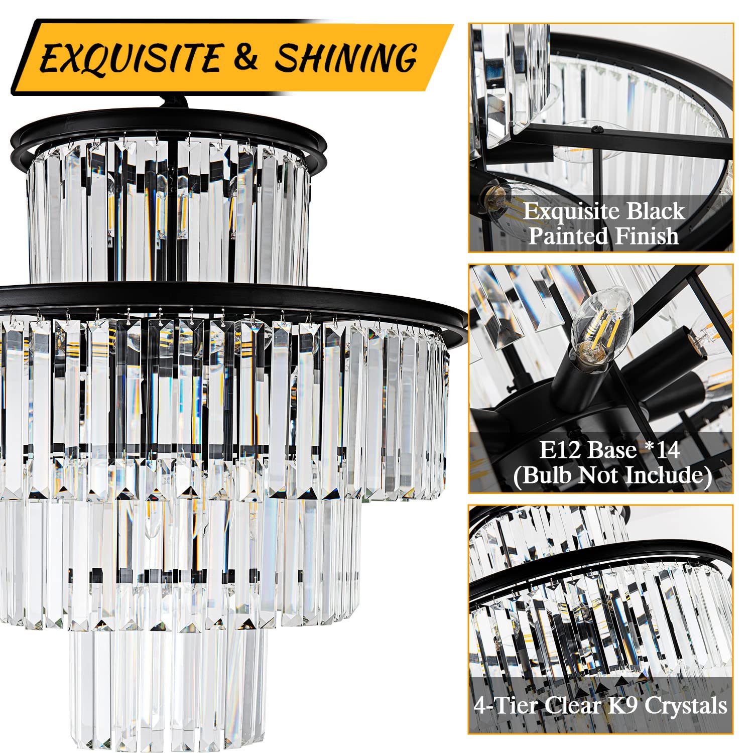 23" 8-Light Modern Crystal Chandelier Light Fixtures 2 Rings Gold Luxury Chandeliers for Dining Room Round Hanging Pendant Lighting for Living Room Kitchen Entryway Bedroom