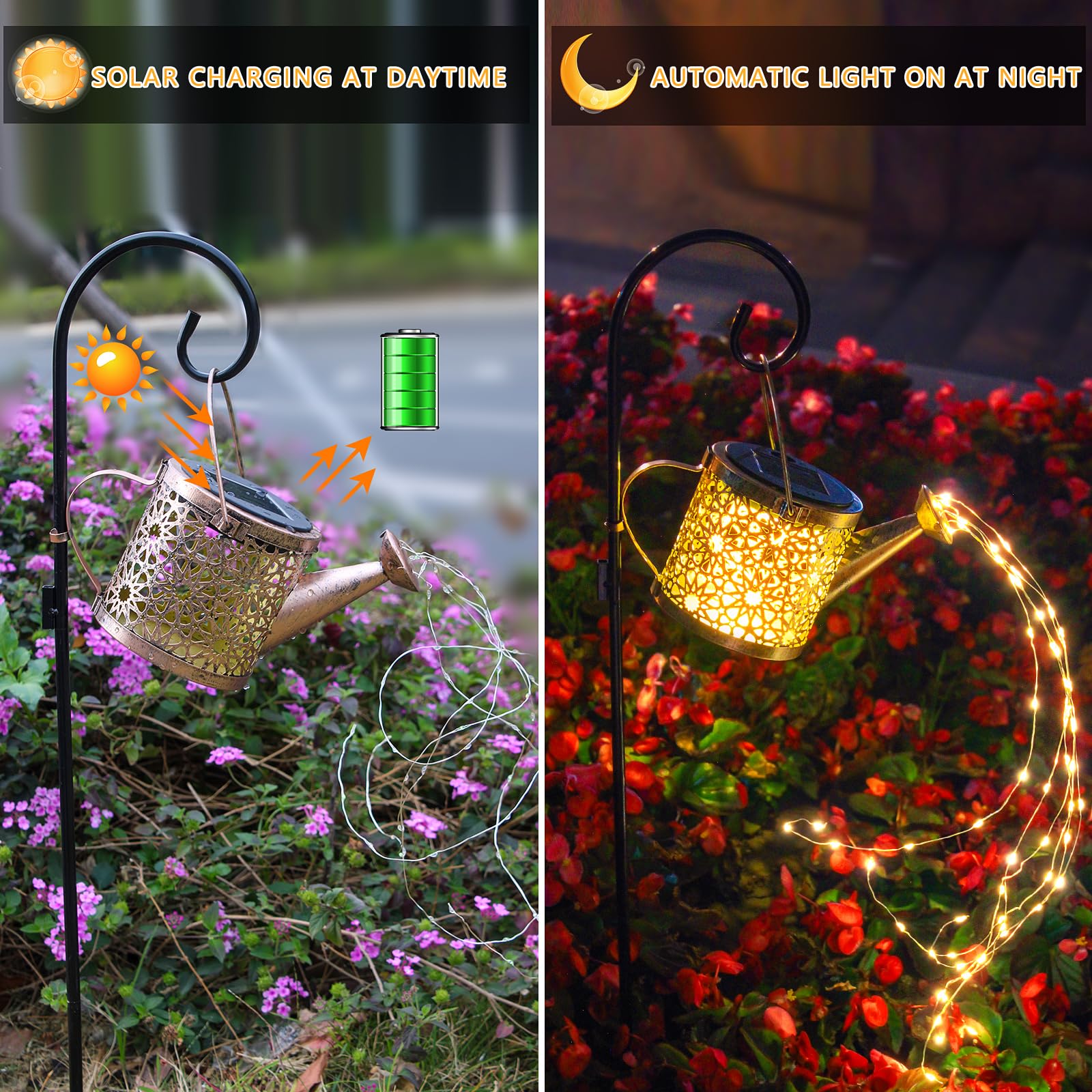 Solar Lights Outdoor Decorative, Metal Solar Watering Can Lights Waterproof, Small Hanging Solar Garden Decor Yard Lights Outside Patio Lawn, Gifts for Mom Grandma Women Birthday(Warm White)